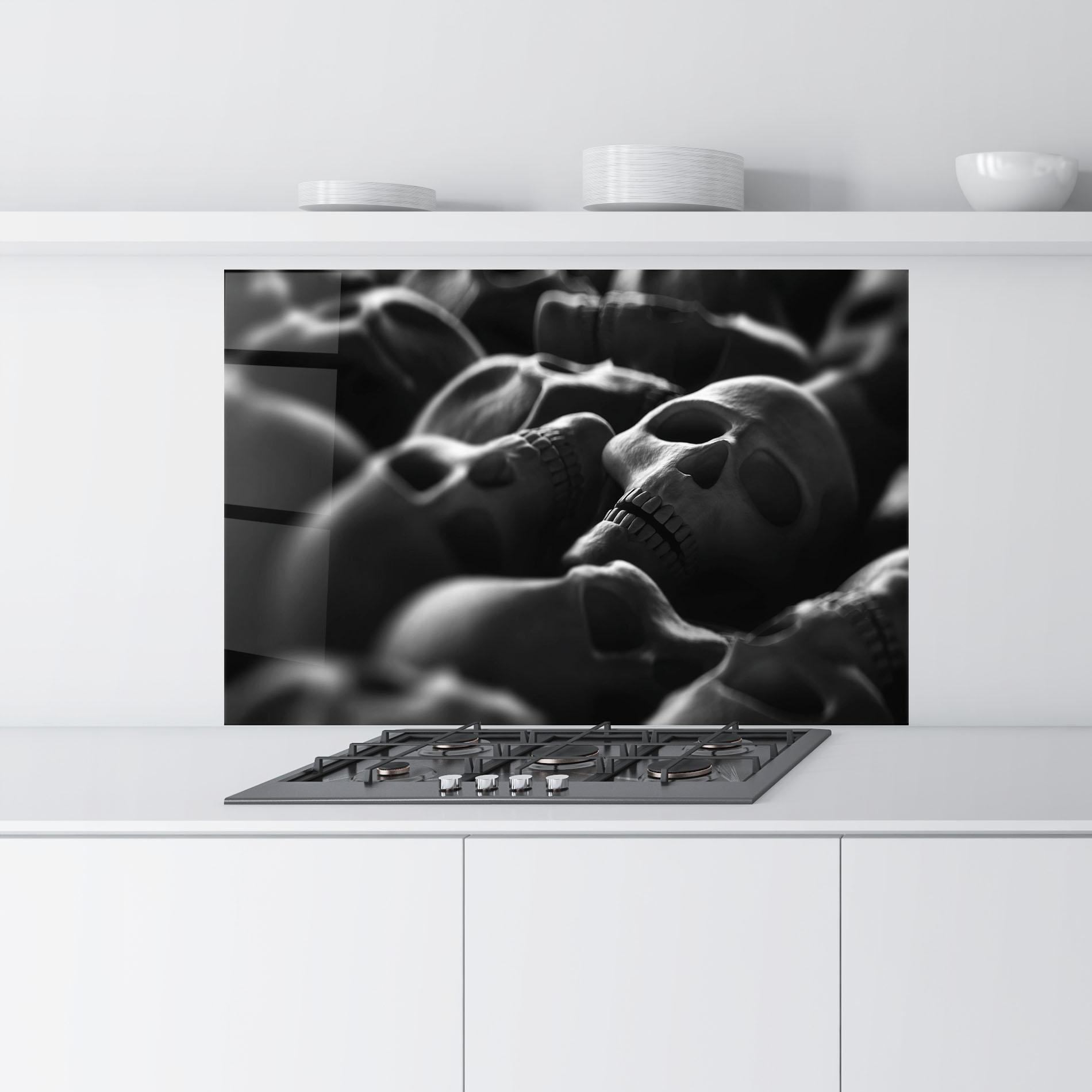 Panou Sticla Bucatarie Gray Human Skull mockup 9