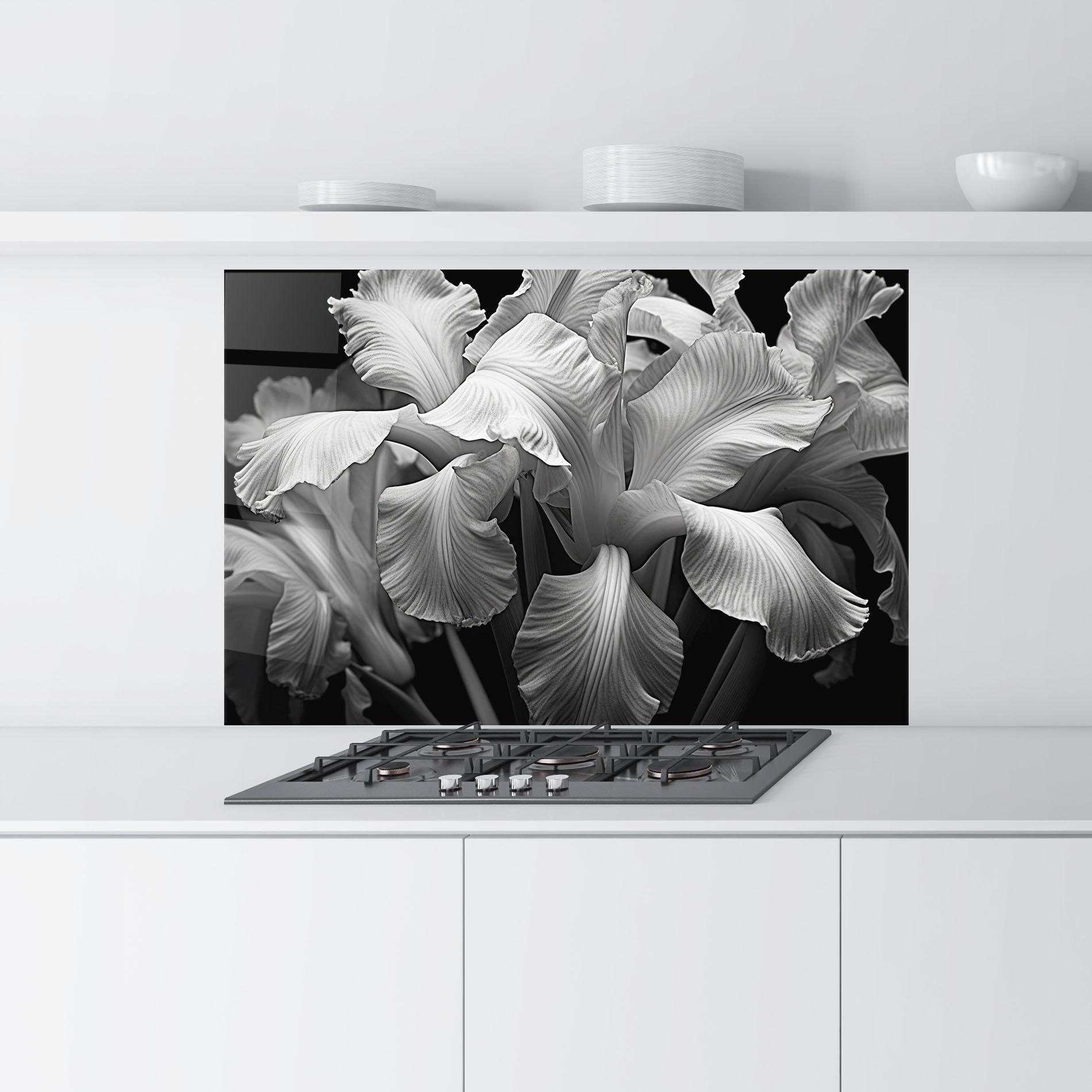 Panou Sticla Bucatarie Grey On Black Iris mockup 9