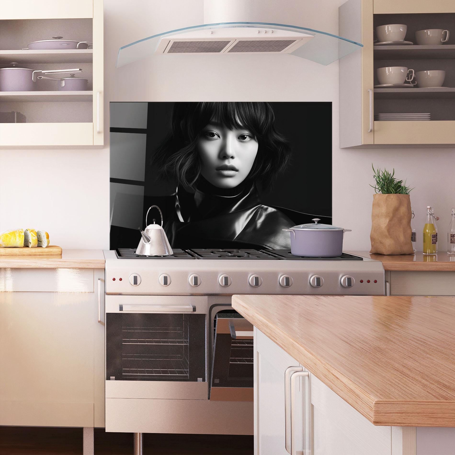 Panou Sticla Bucatarie Asian Abstract Woman mockup 1