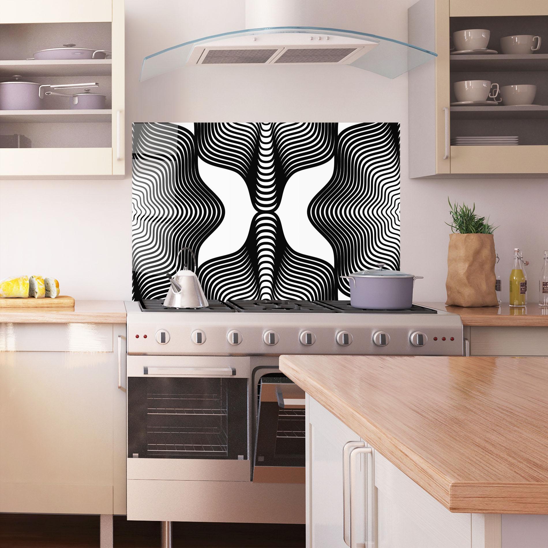 Panou Sticla Bucatarie Black Line Pattern mockup 1