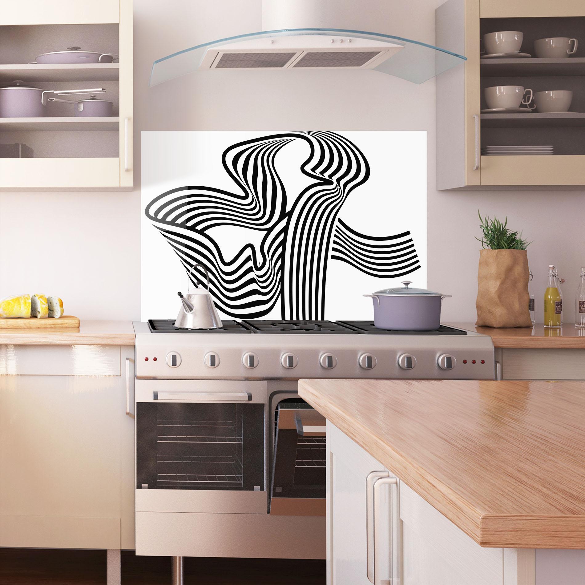Panou Sticla Bucatarie Black White Wave mockup 1