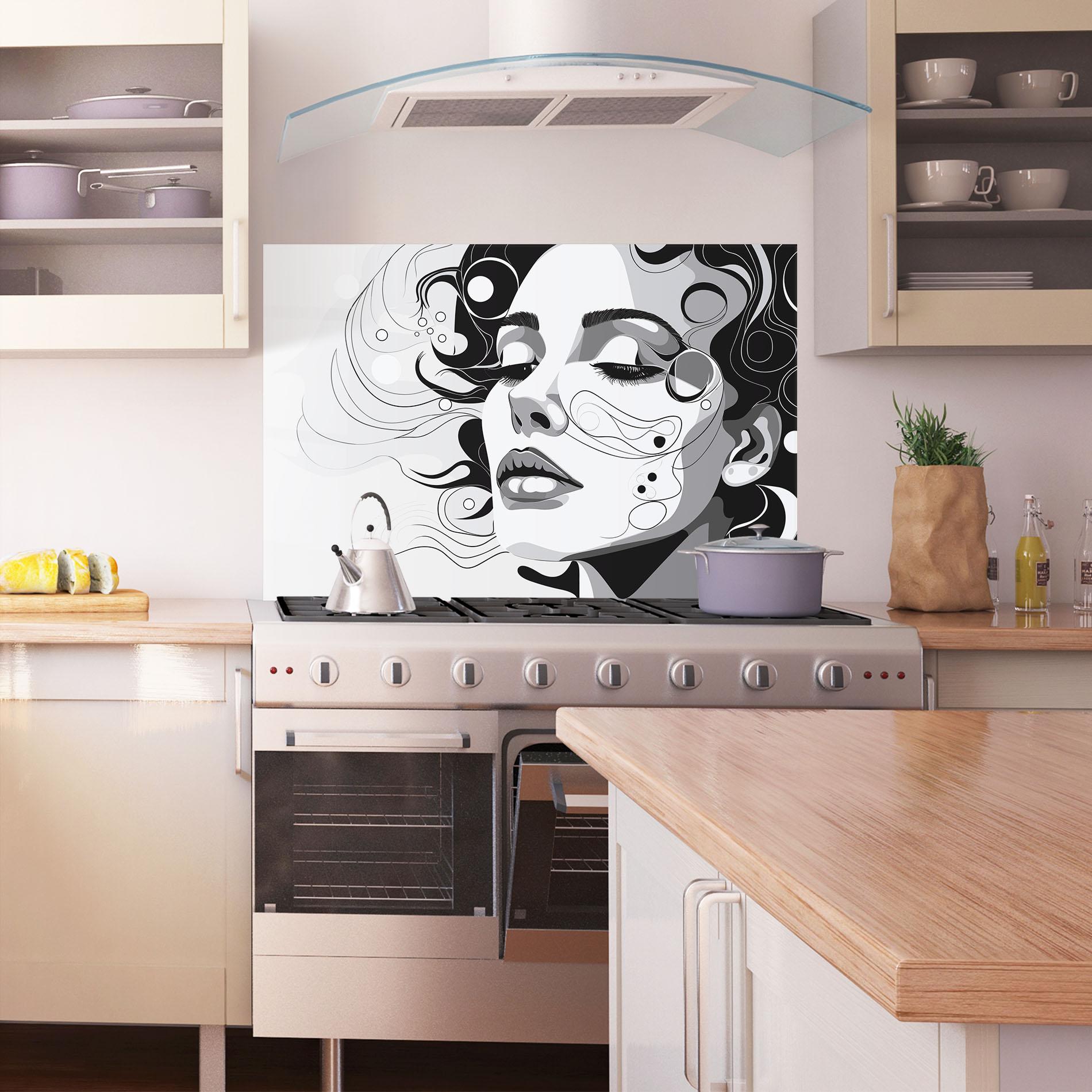 Panou Sticla Bucatarie Grey Face Woman mockup 1