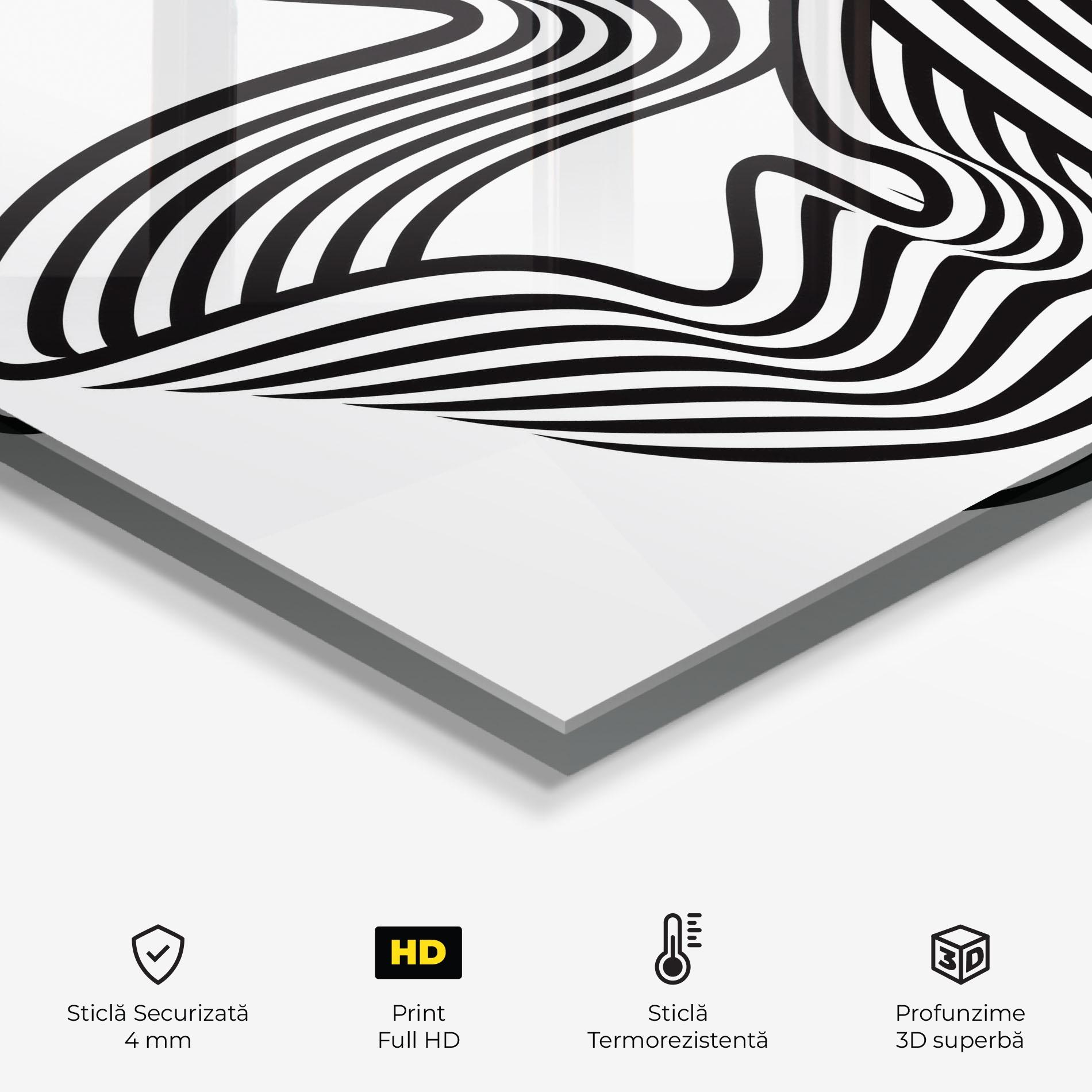 Panou Sticla Bucatarie Black White Wave mockup 2