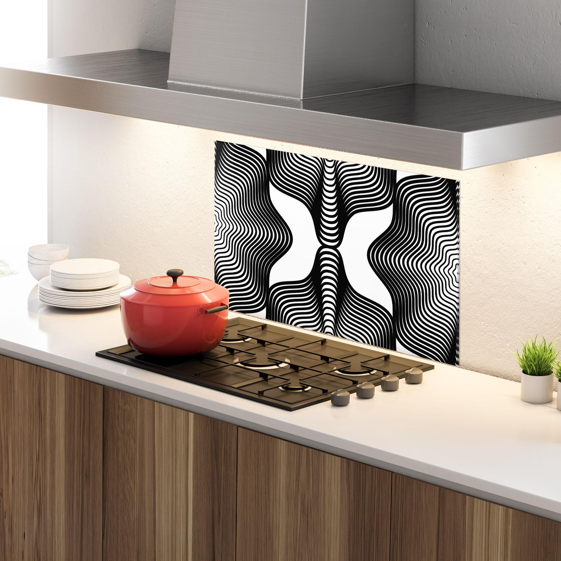 Panou Sticla Bucatarie Black Line Pattern mockup 4