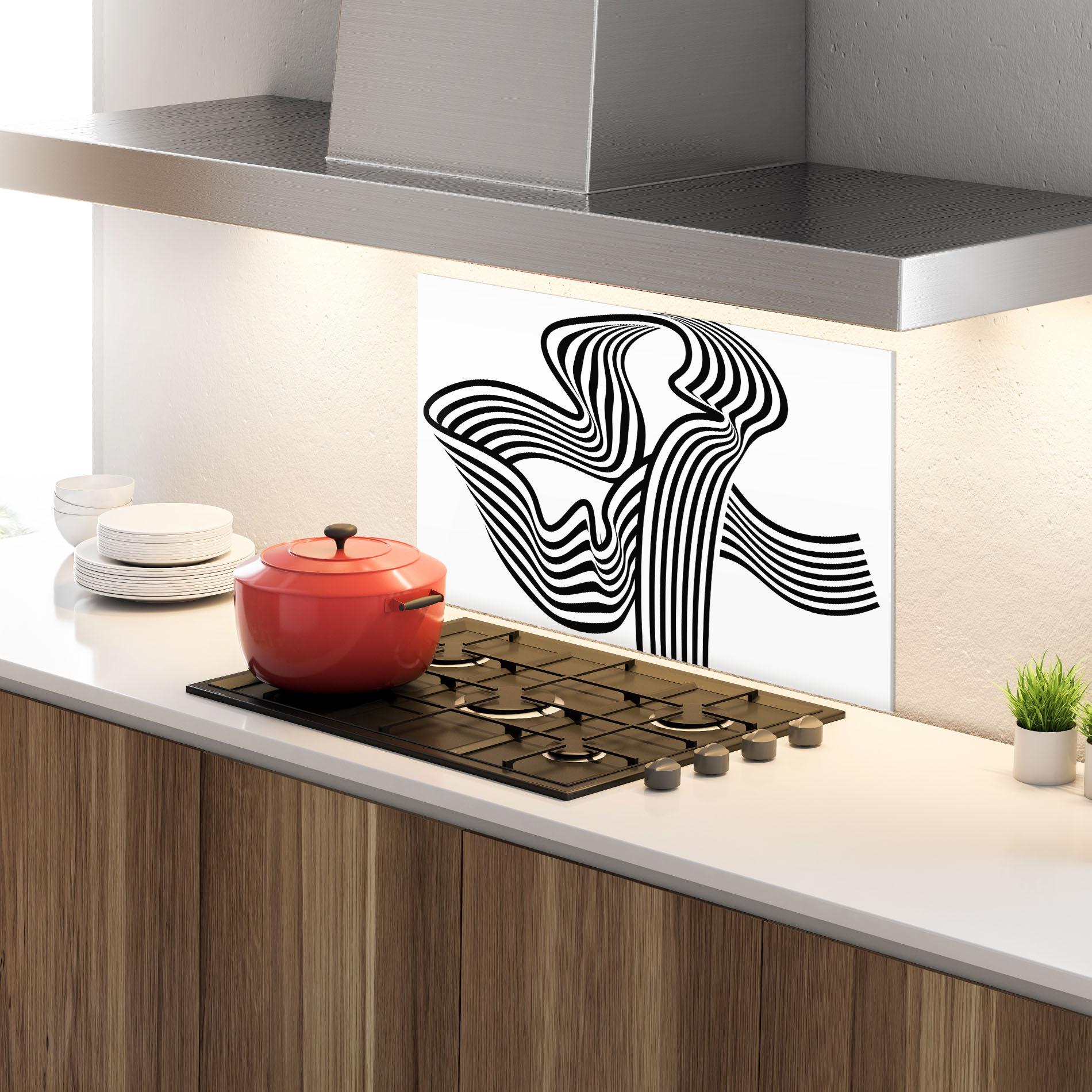 Panou Sticla Bucatarie Black White Wave mockup 4