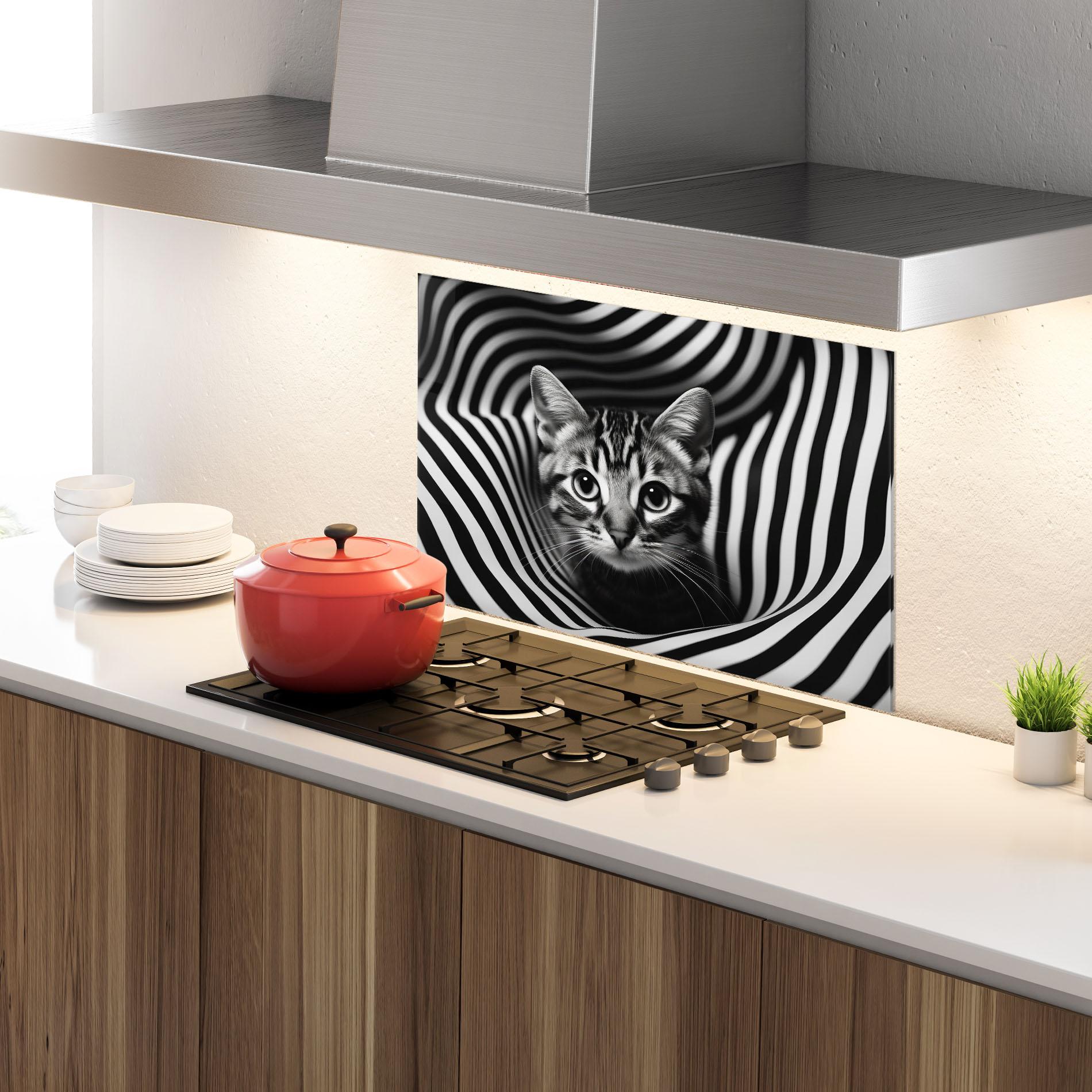 Panou Sticla Bucatarie Closeup Cat Portrait mockup 4