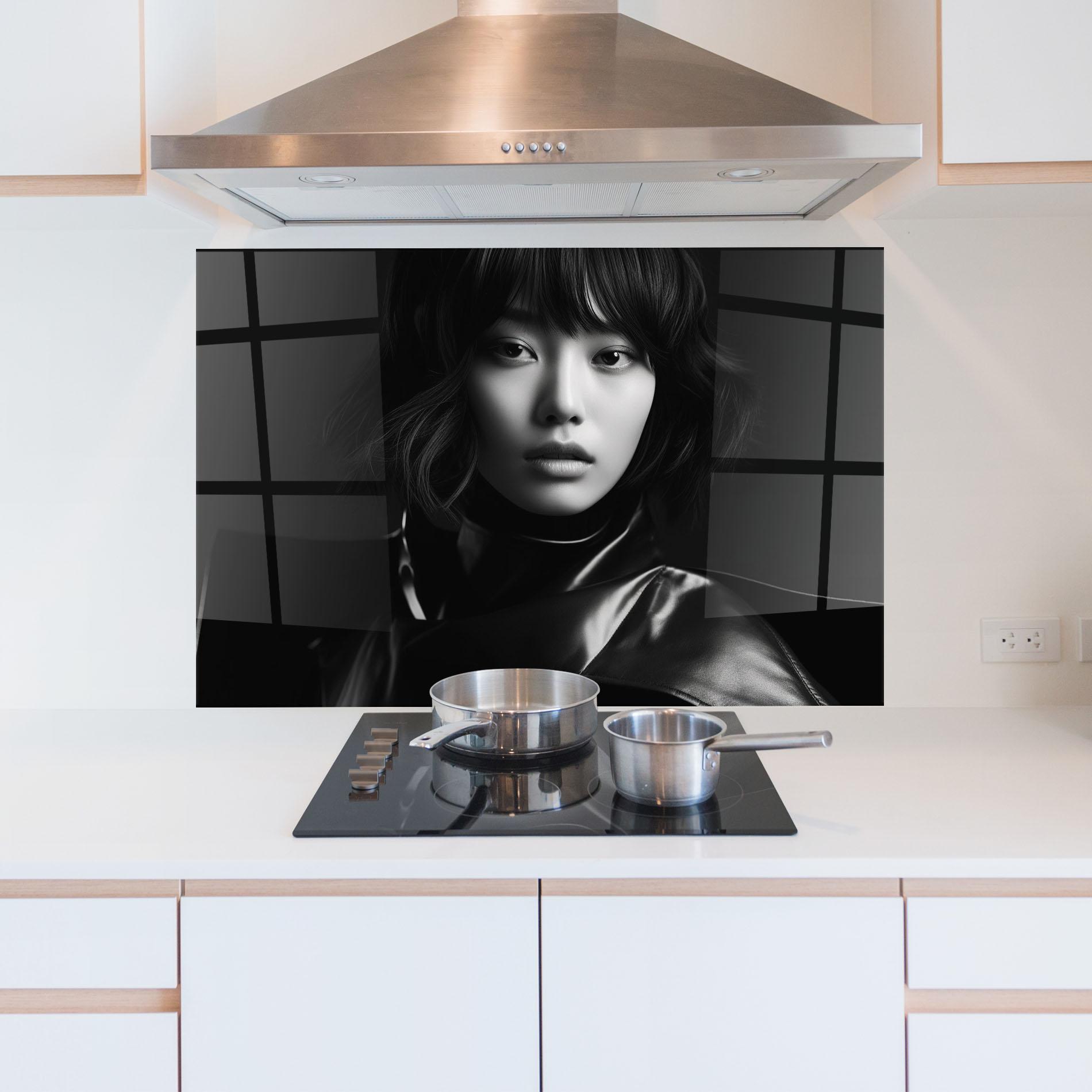 Panou Sticla Bucatarie Asian Abstract Woman mockup 5