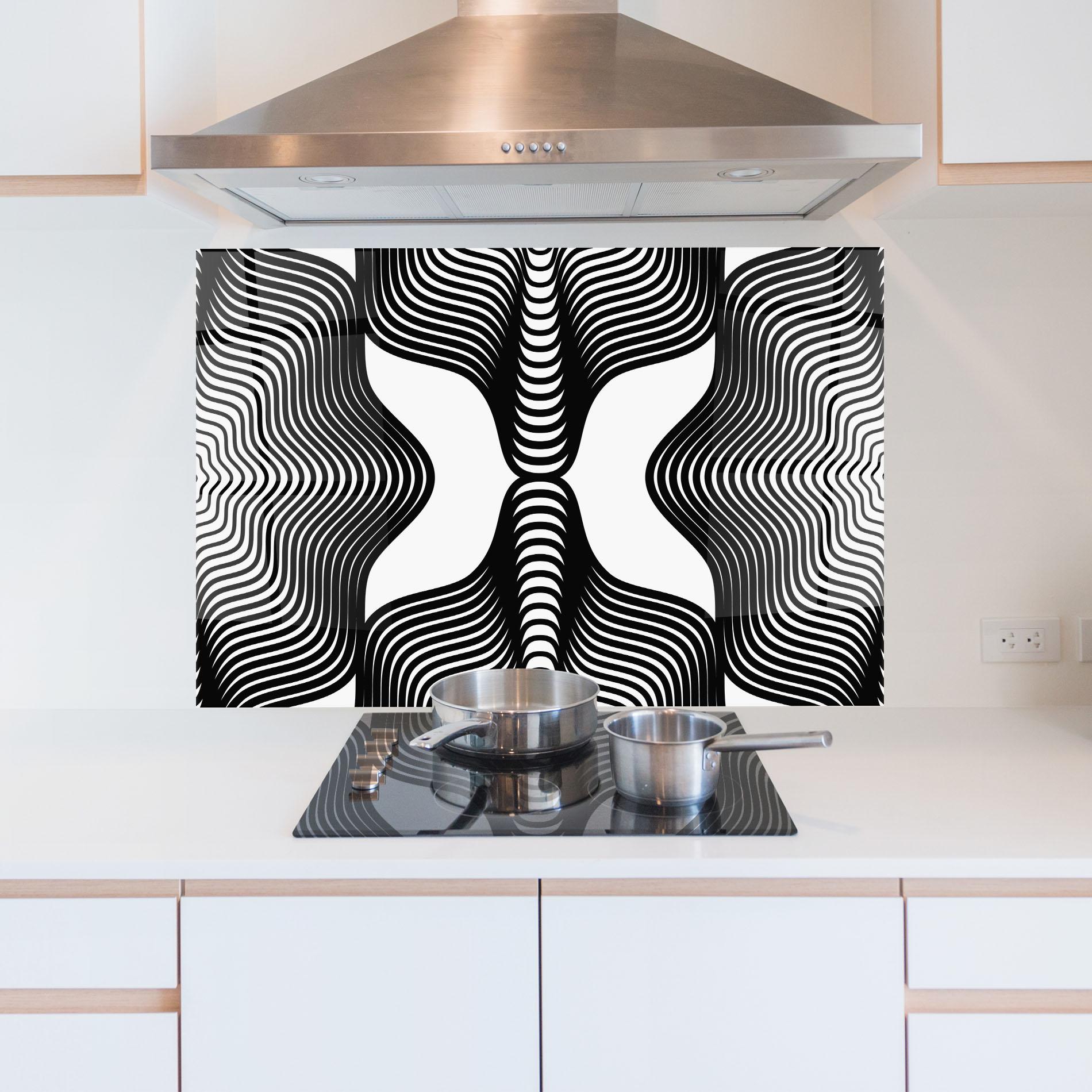 Panou Sticla Bucatarie Black Line Pattern mockup 5