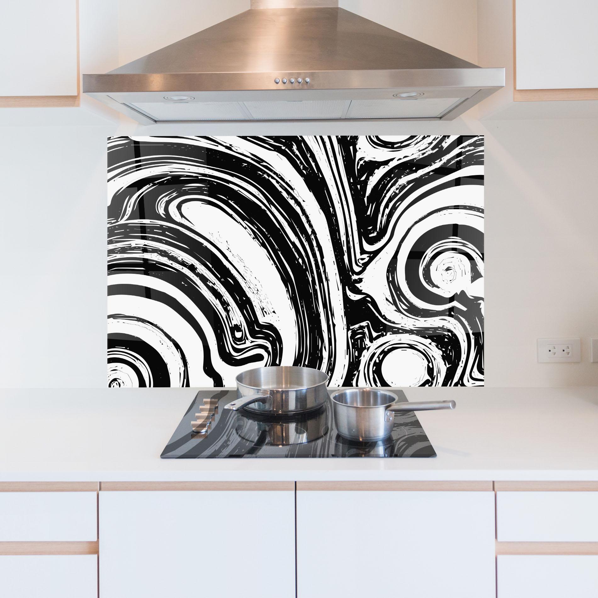 Panou Sticla Bucatarie Black Liquid White mockup 5