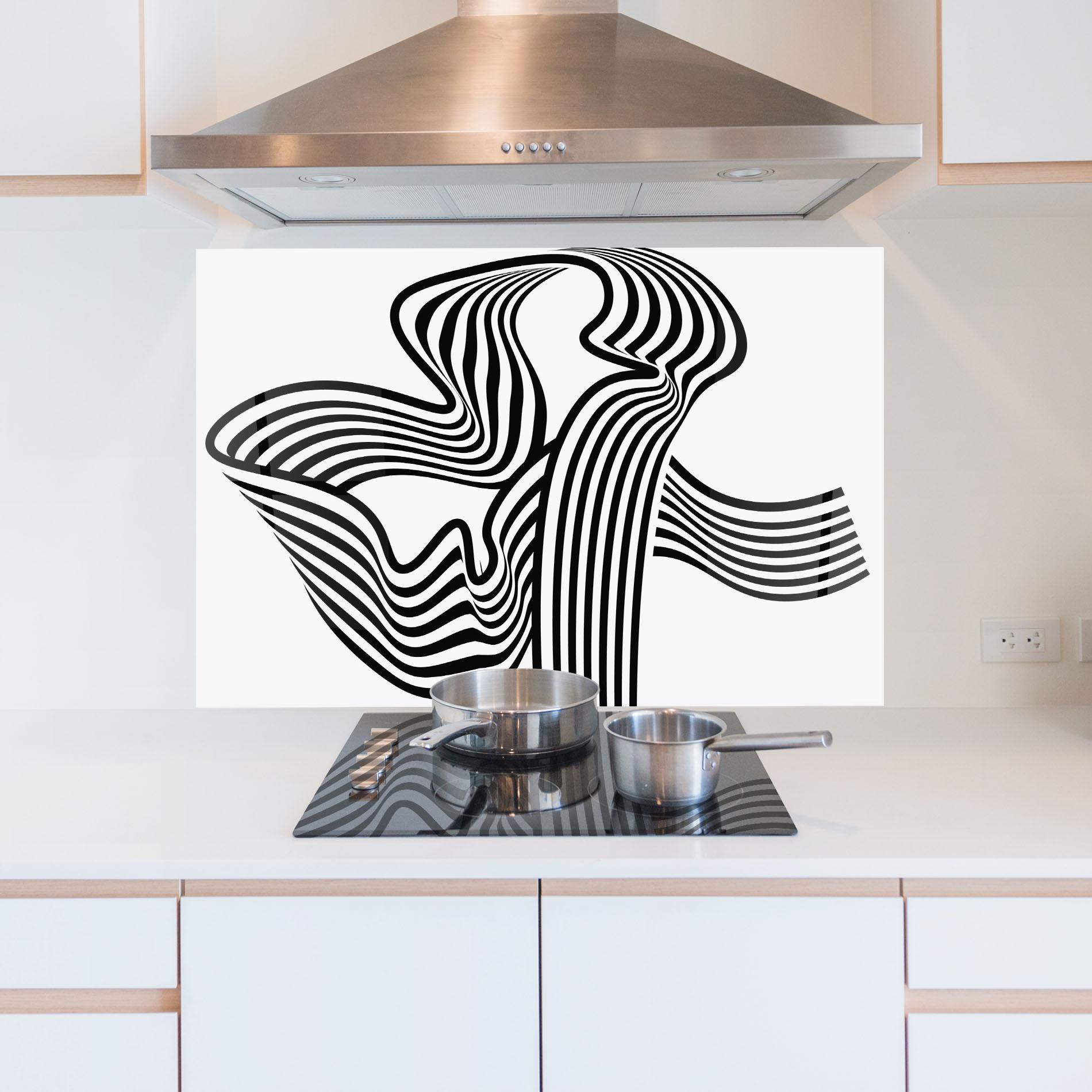 Panou Sticla Bucatarie Black White Wave mockup 5