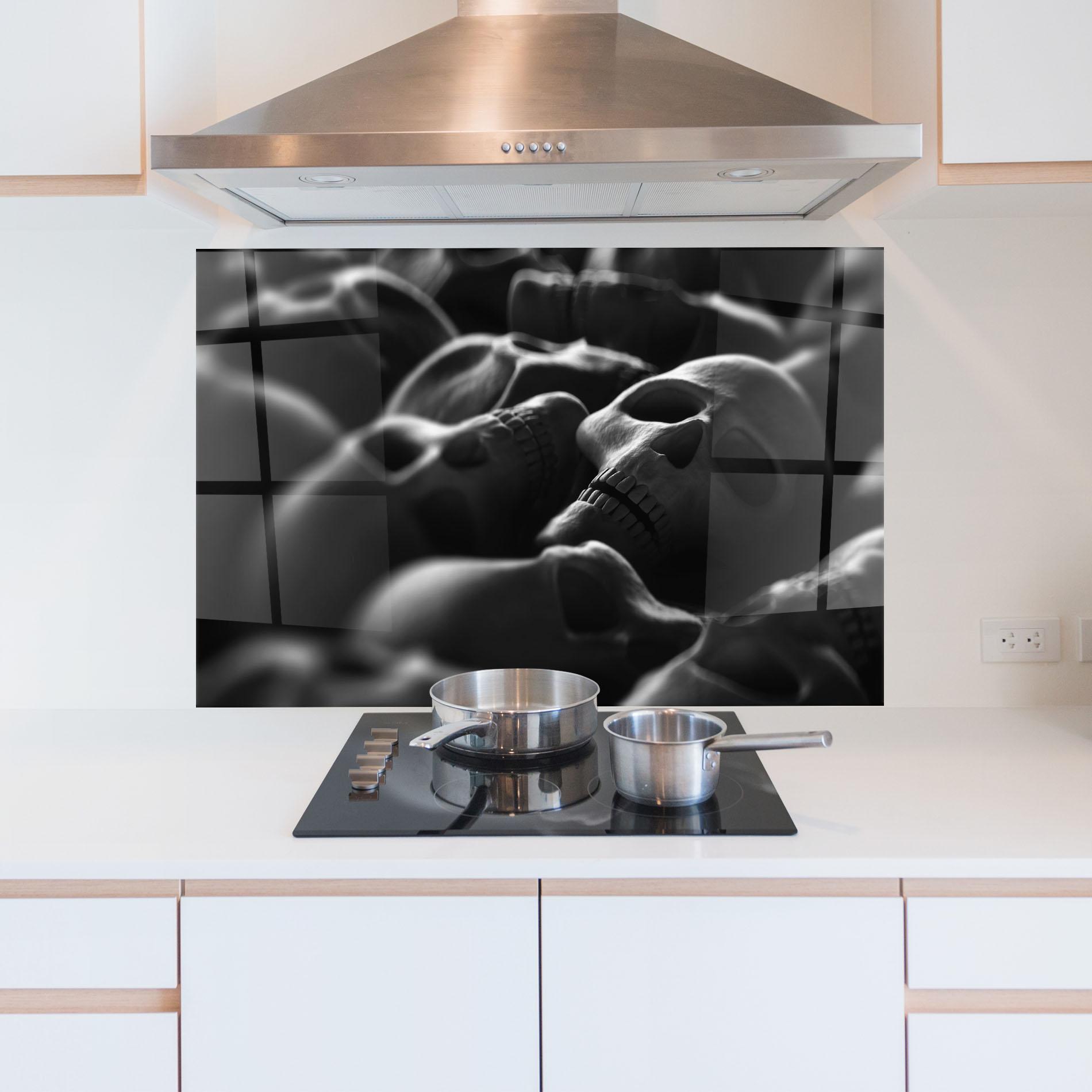 Panou Sticla Bucatarie Gray Human Skull mockup 5