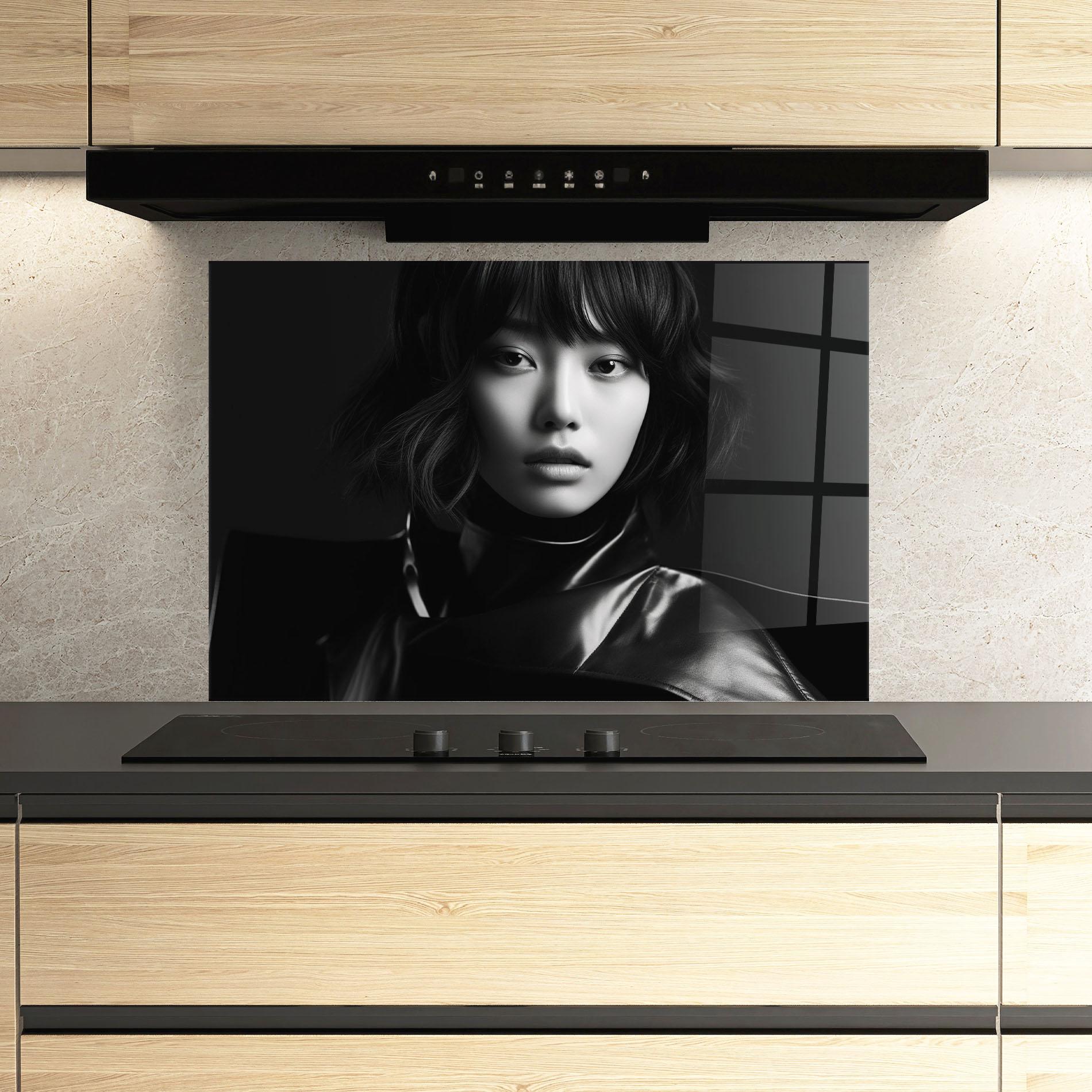 Panou Sticla Bucatarie Asian Abstract Woman mockup 3