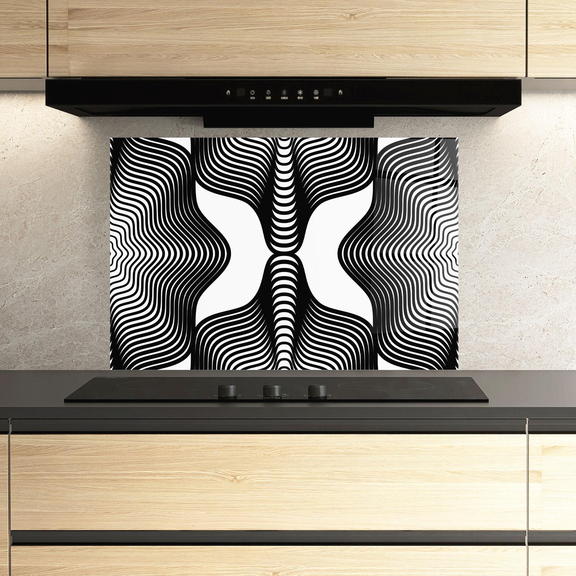 Panou Sticla Bucatarie Black Line Pattern mockup 3