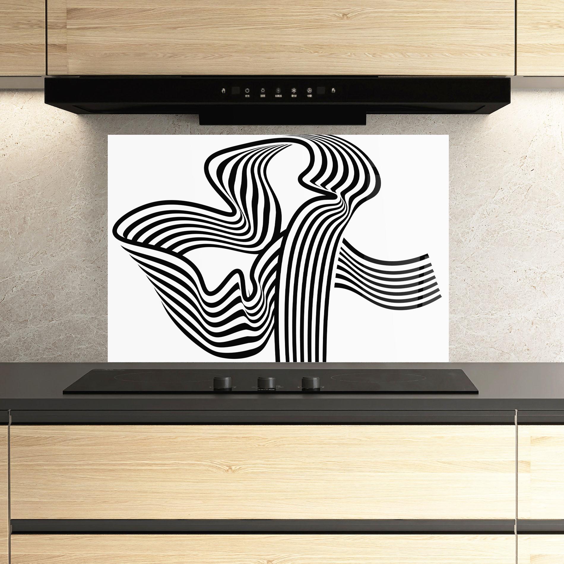 Panou Sticla Bucatarie Black White Wave mockup 3
