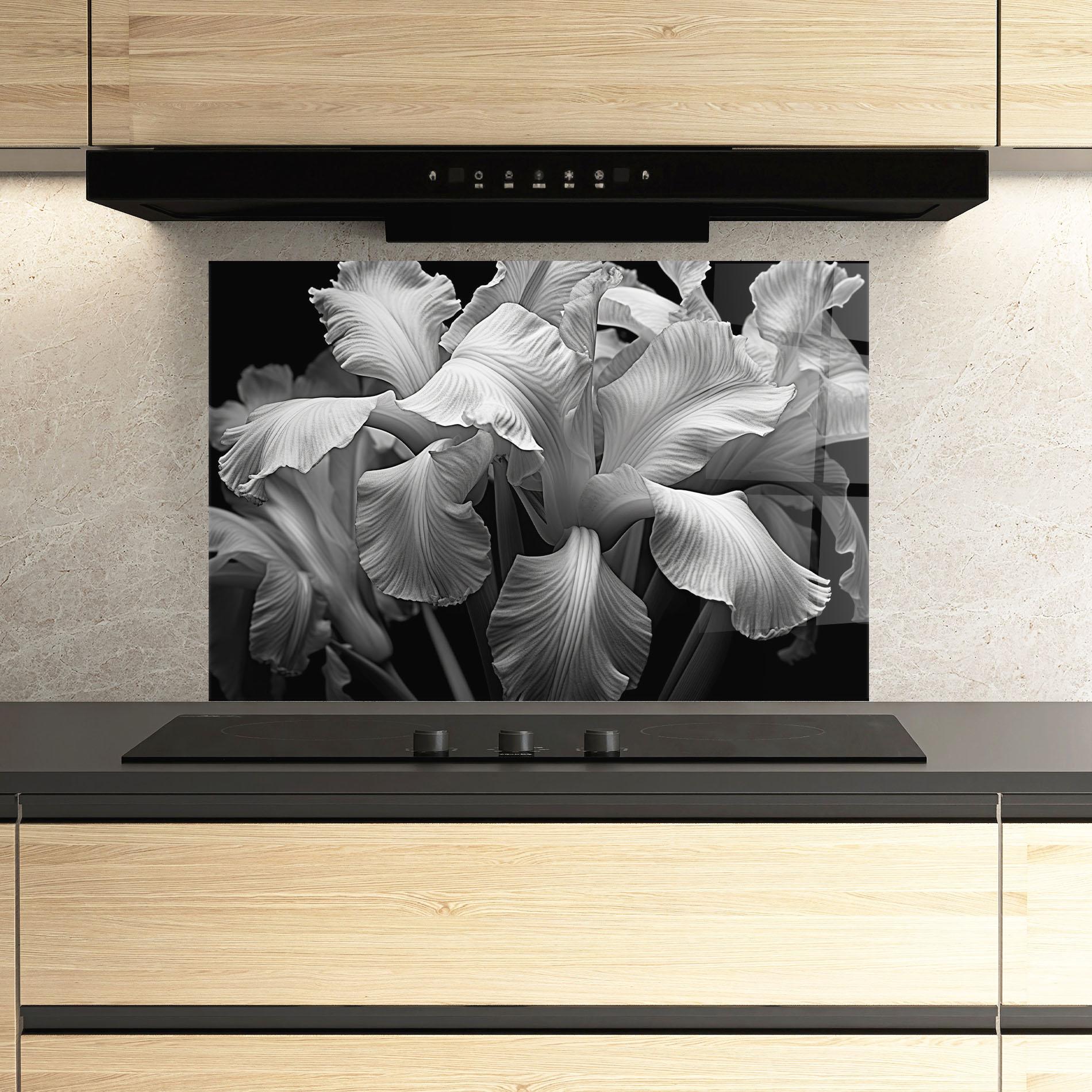 Panou Sticla Bucatarie Grey On Black Iris mockup 3