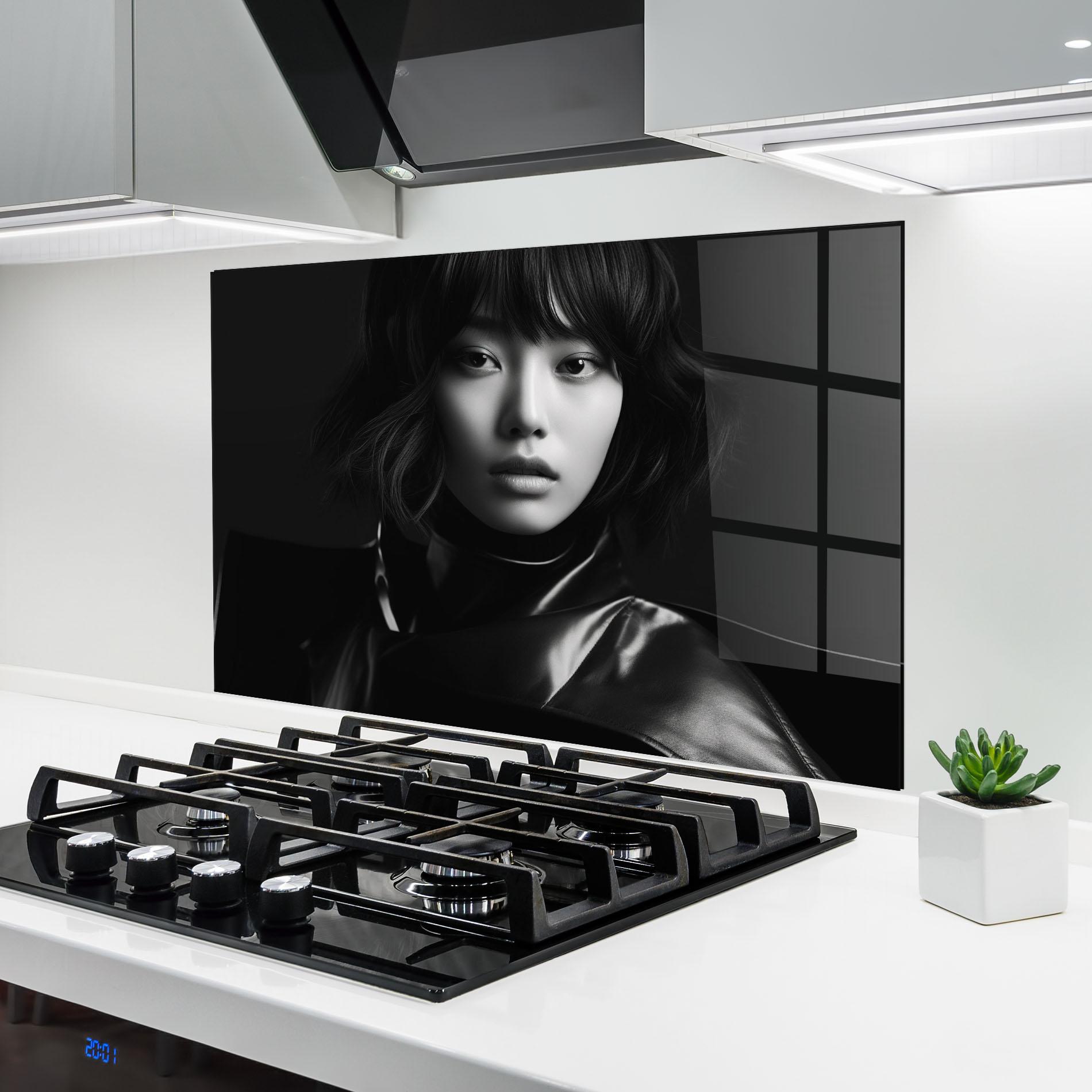 Panou Sticla Bucatarie Asian Abstract Woman mockup 6