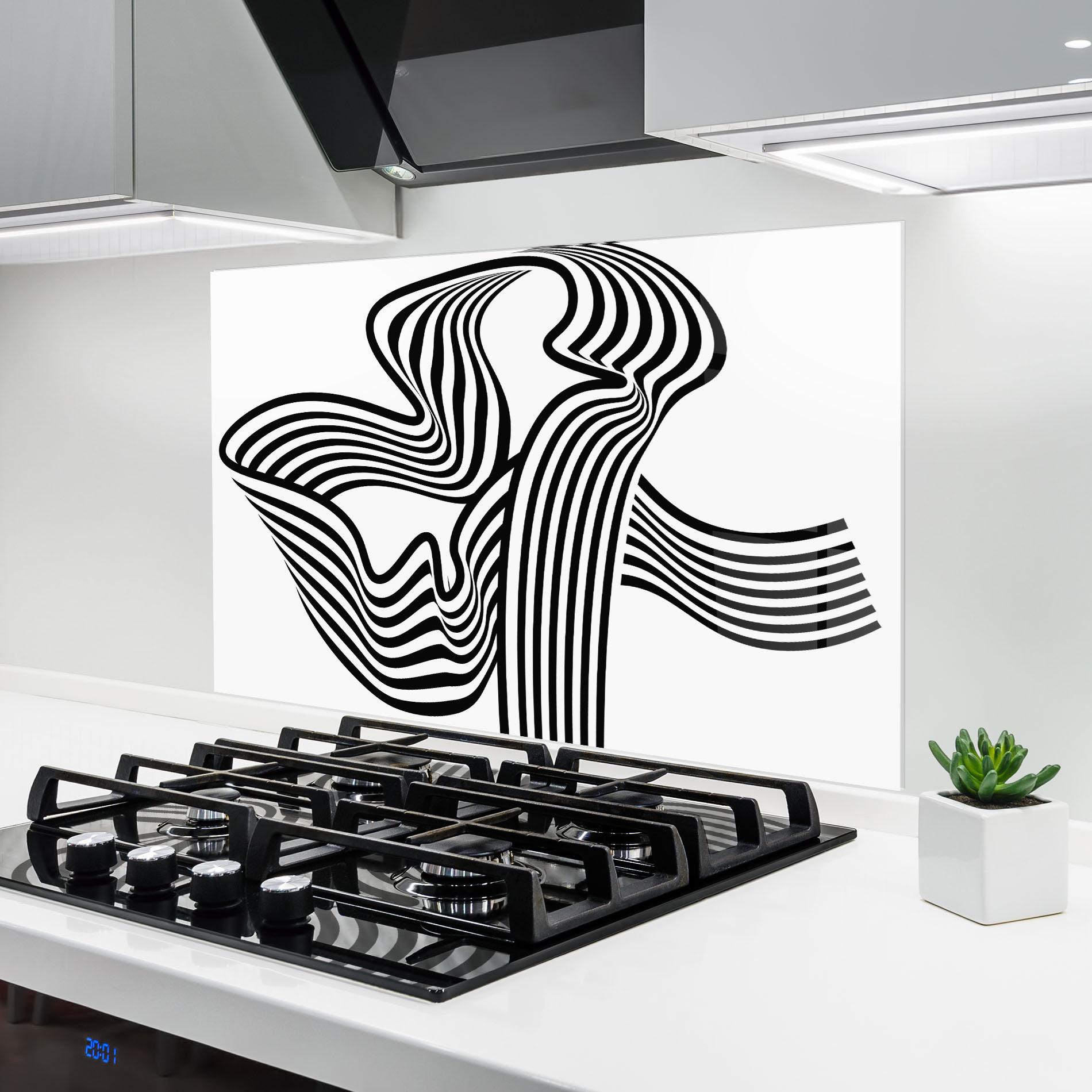 Panou Sticla Bucatarie Black White Wave mockup 6