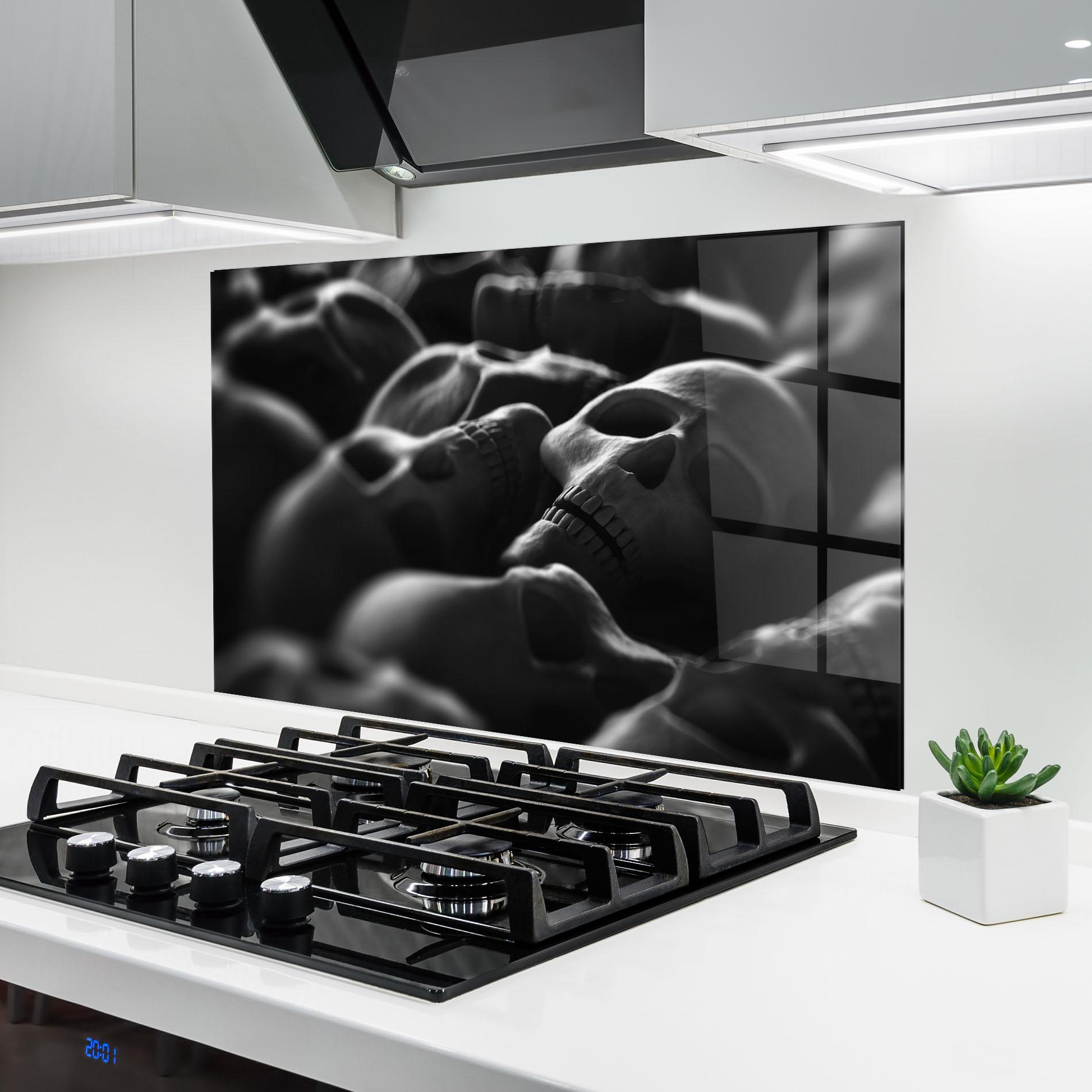 Panou Sticla Bucatarie Gray Human Skull mockup 6