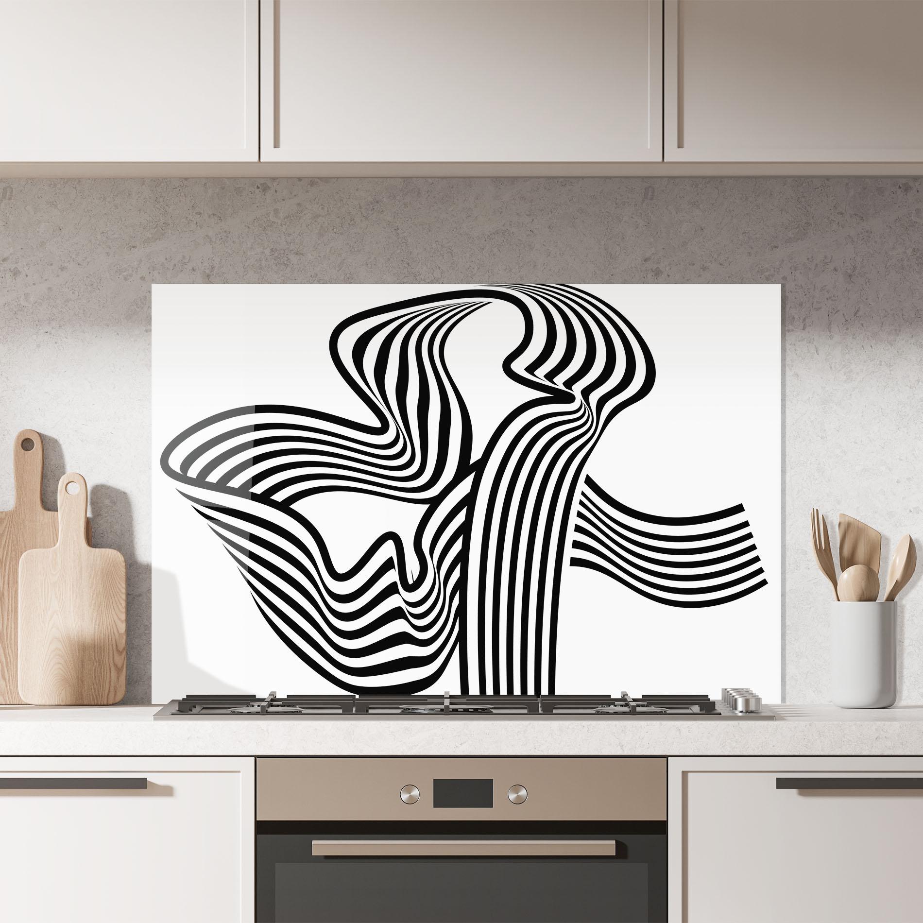 Panou Sticla Bucatarie Black White Wave mockup 7
