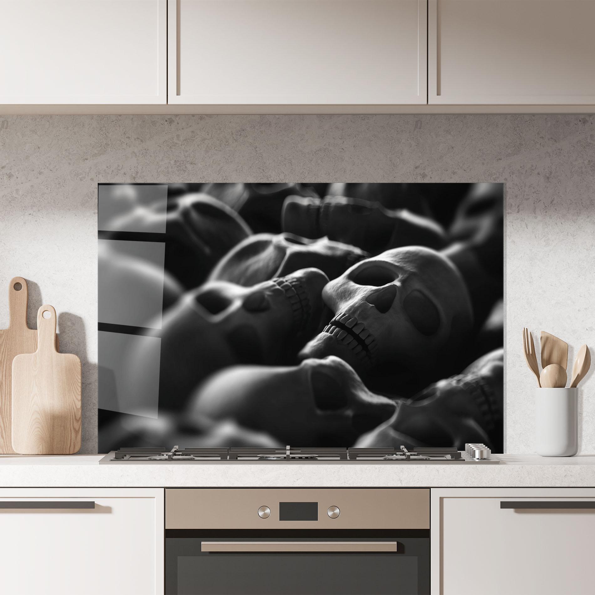 Panou Sticla Bucatarie Gray Human Skull mockup 7