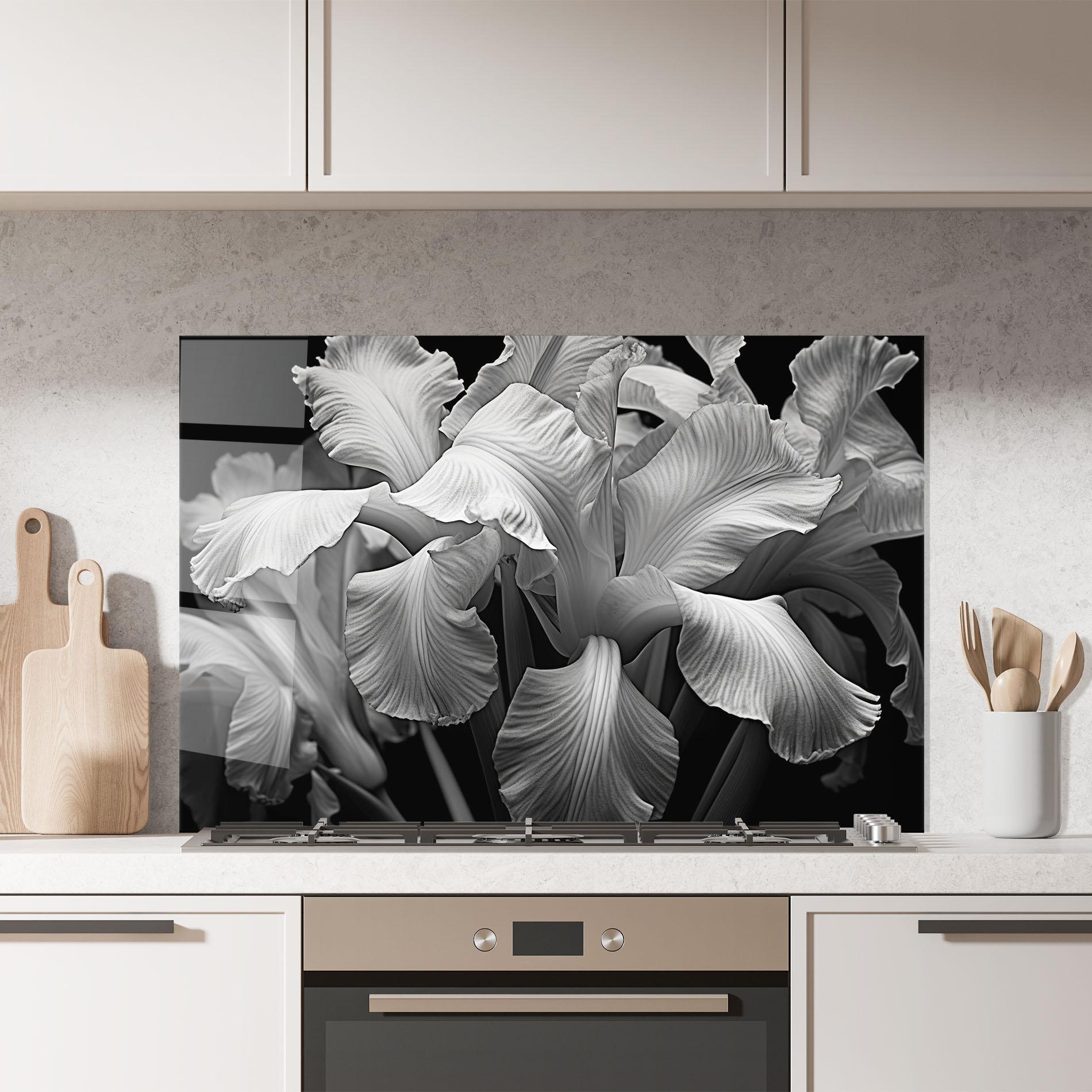 Panou Sticla Bucatarie Grey On Black Iris mockup 7