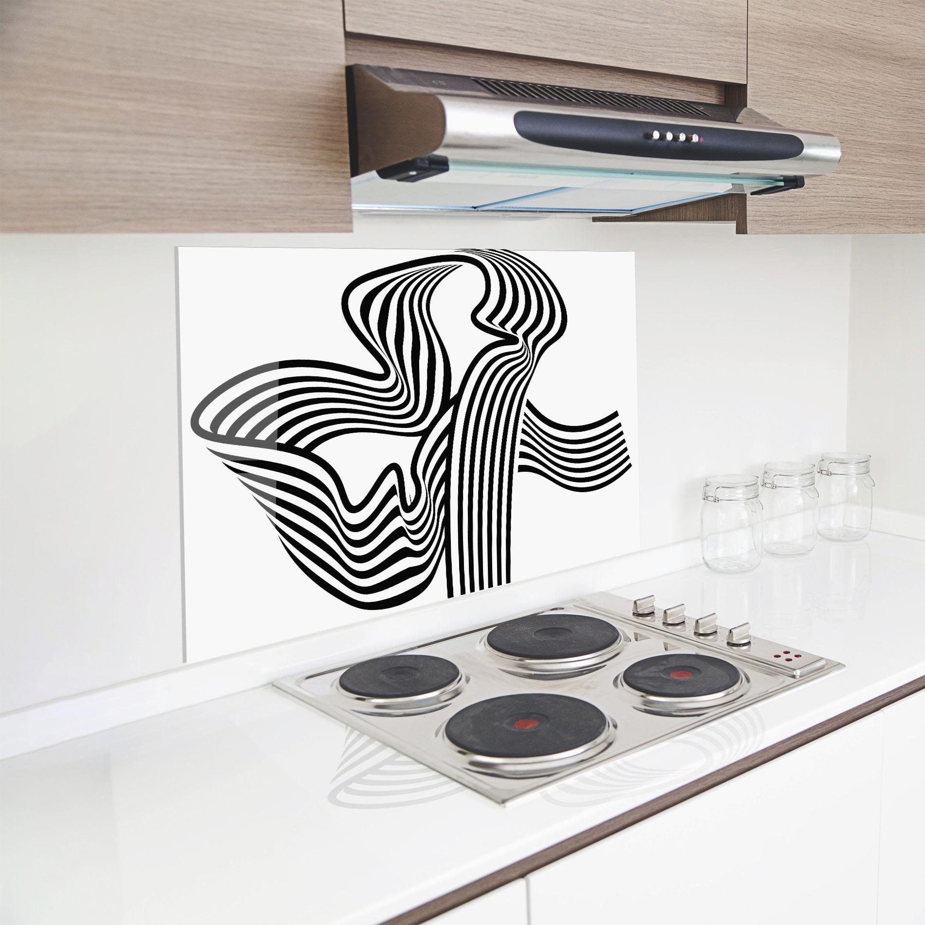 Panou Sticla Bucatarie Black White Wave mockup 8