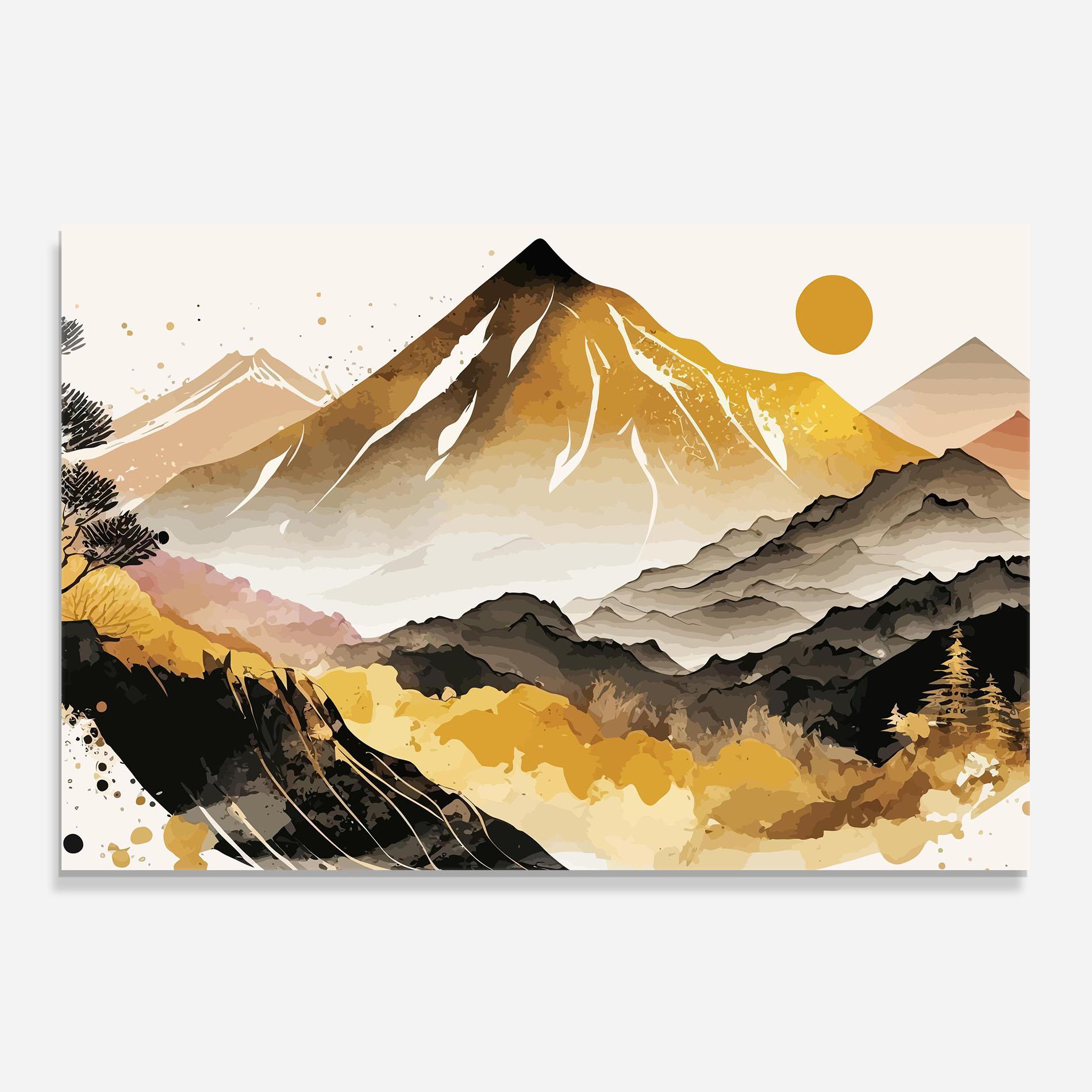 Panou Sticla Bucatarie Asiatic Gold Mountain mockup 0