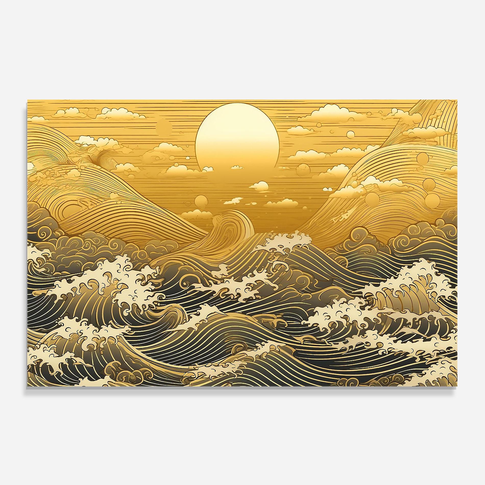 Panou Sticla Bucatarie Blue Gold Waves mockup 0