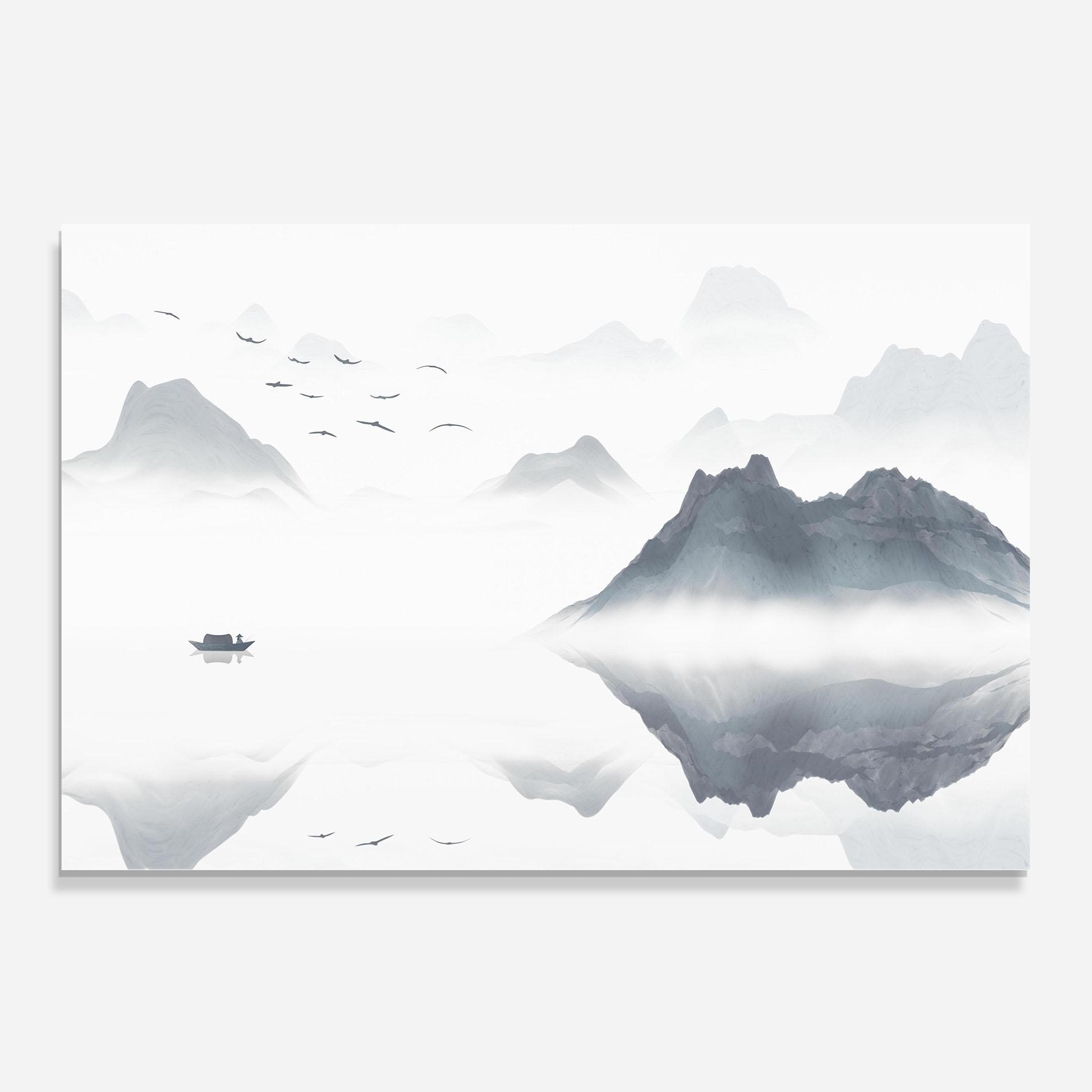 Panou Sticla Bucatarie Chinese Style Mountains mockup 0