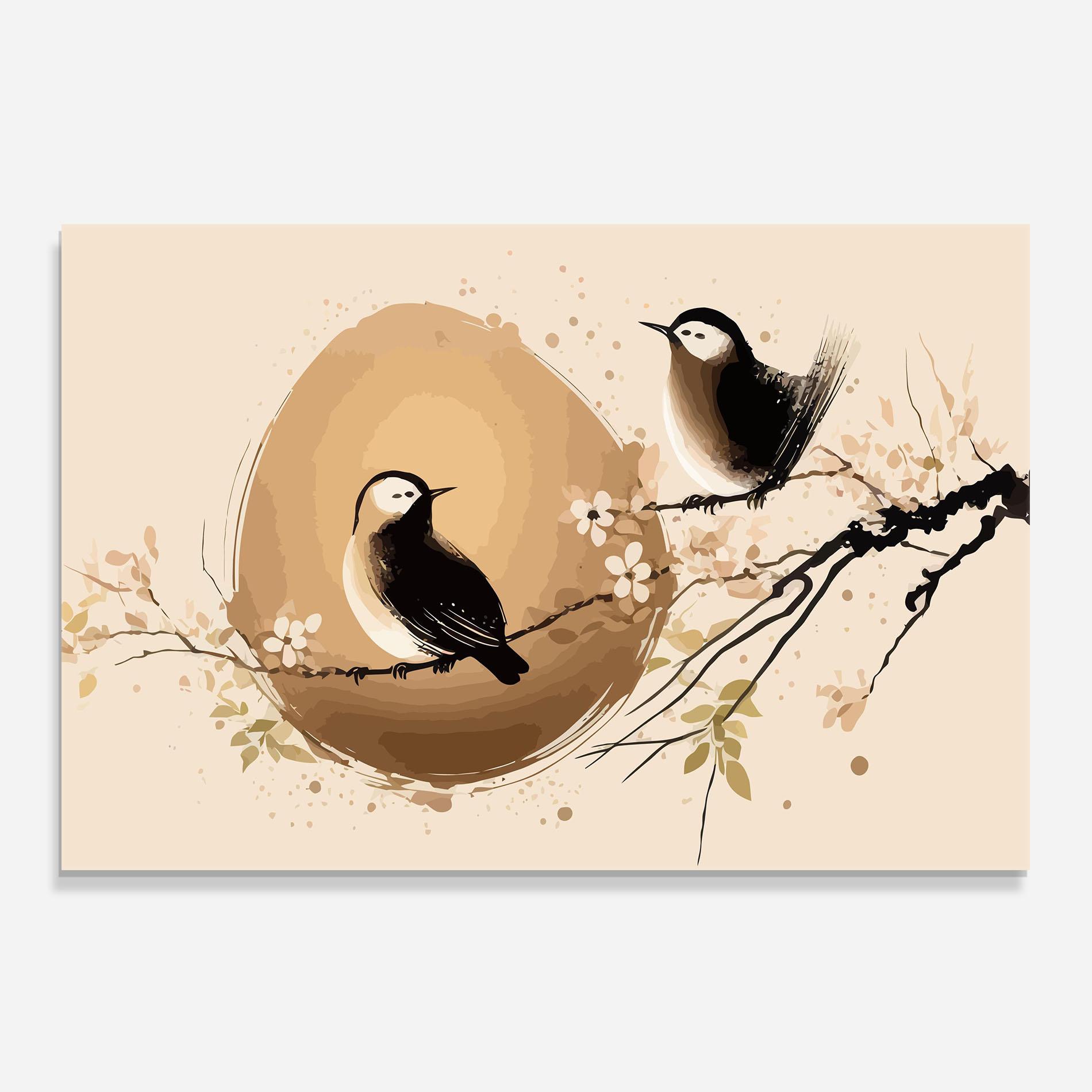Panou Sticla Bucatarie Cream Blossoms Bird mockup 0