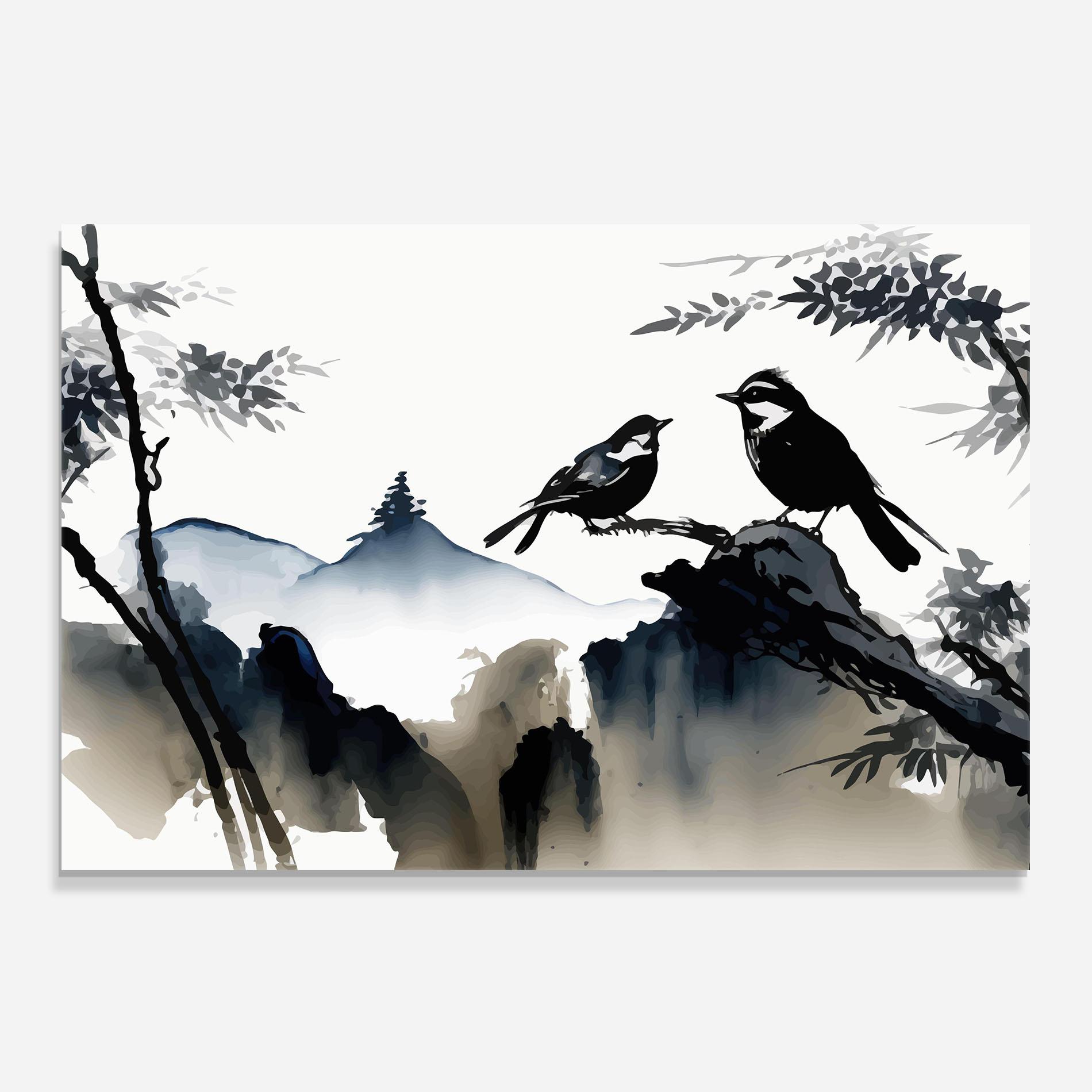 Panou Sticla Bucatarie Cream Blue Mountain Bird mockup 0