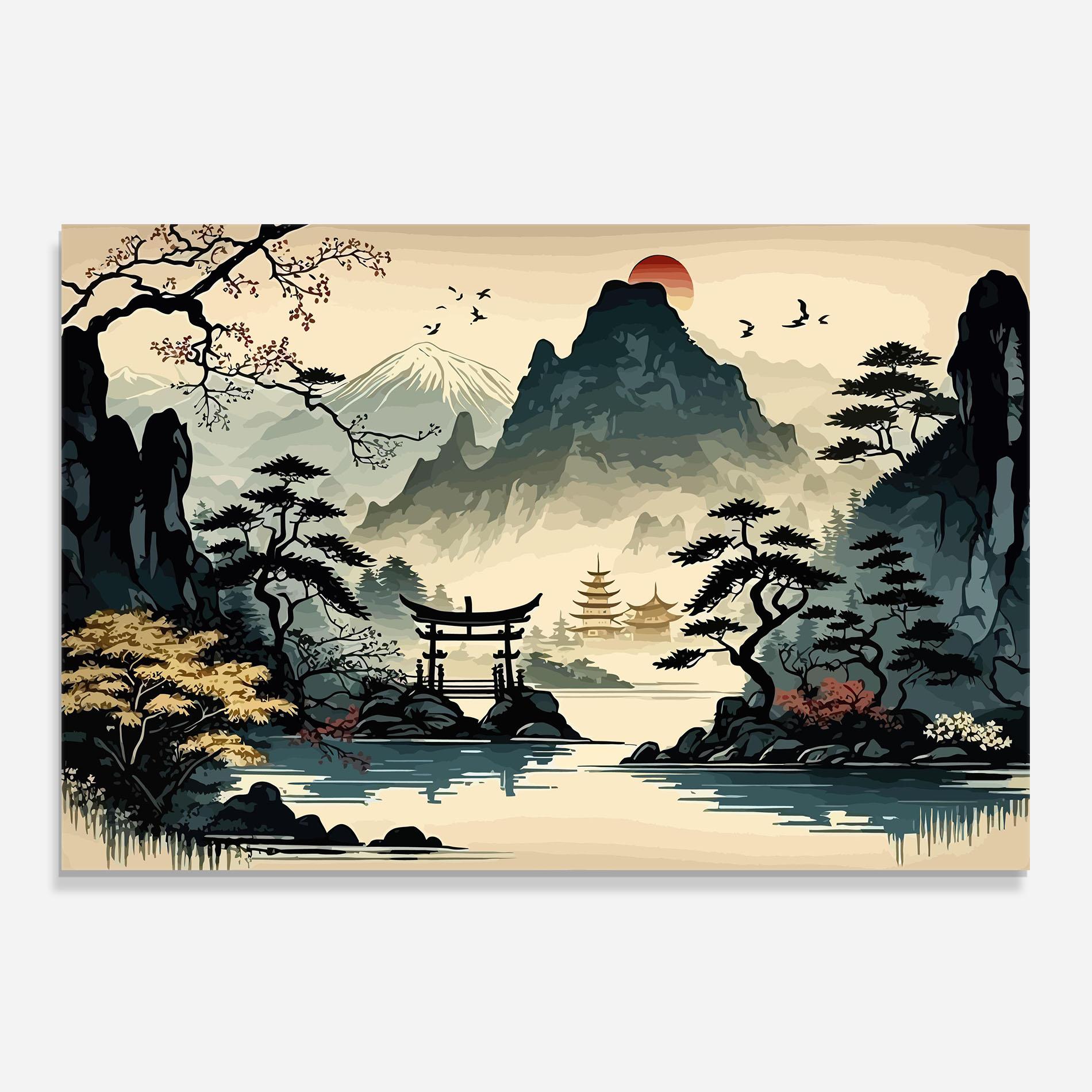 Panou Sticla Bucatarie Cream Chinese Mountain mockup 0