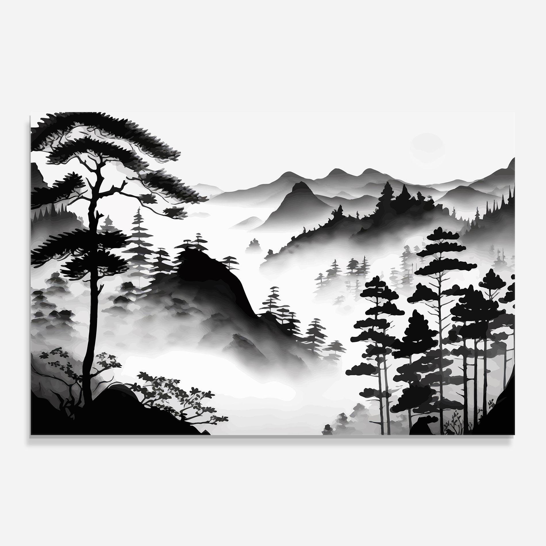 Panou Sticla Bucatarie Foggy Asiatic View mockup 0