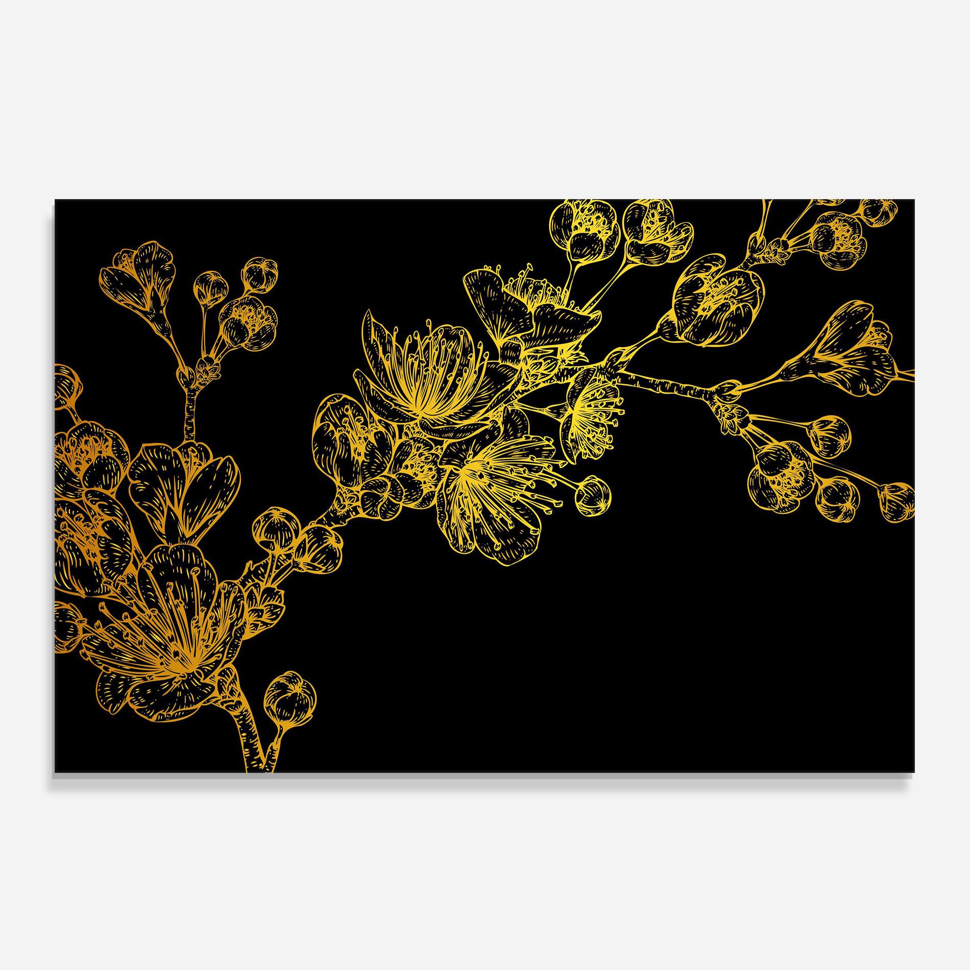 Panou Sticla Bucatarie Gold Blossom Flower mockup 0