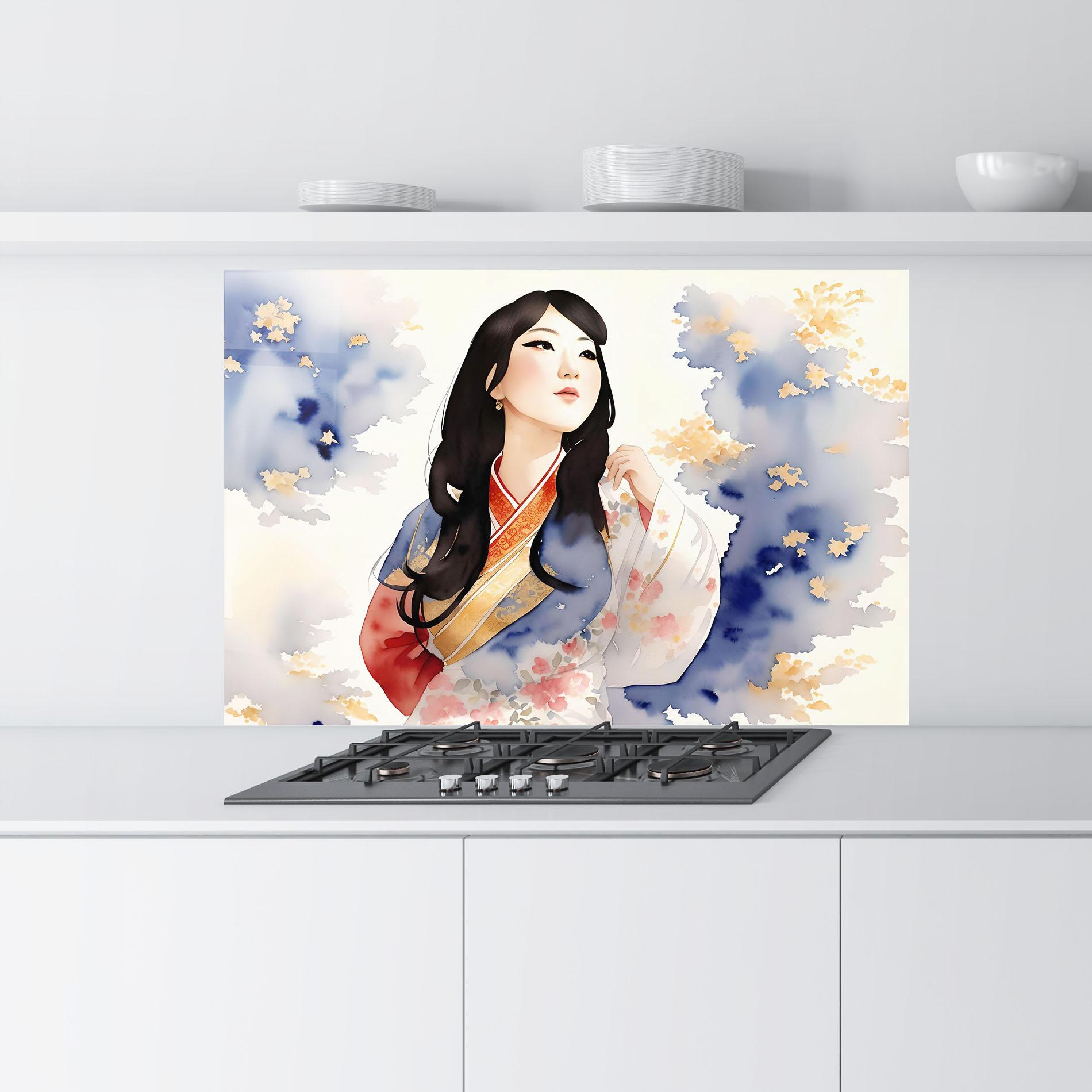 Panou Sticla Bucatarie Asian Woman Dancing mockup 9