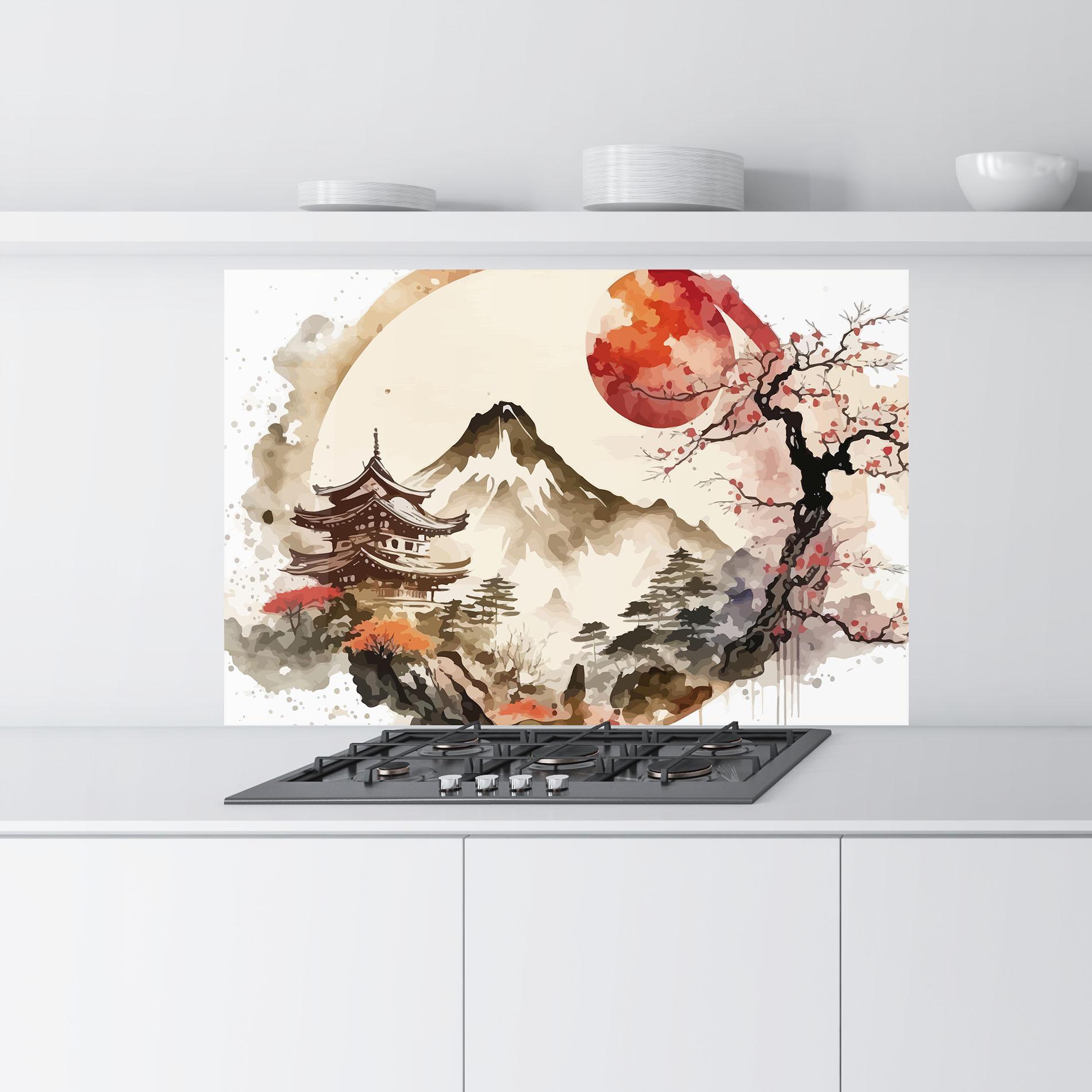 Panou Sticla Bucatarie Asiatic Blossom View mockup 9