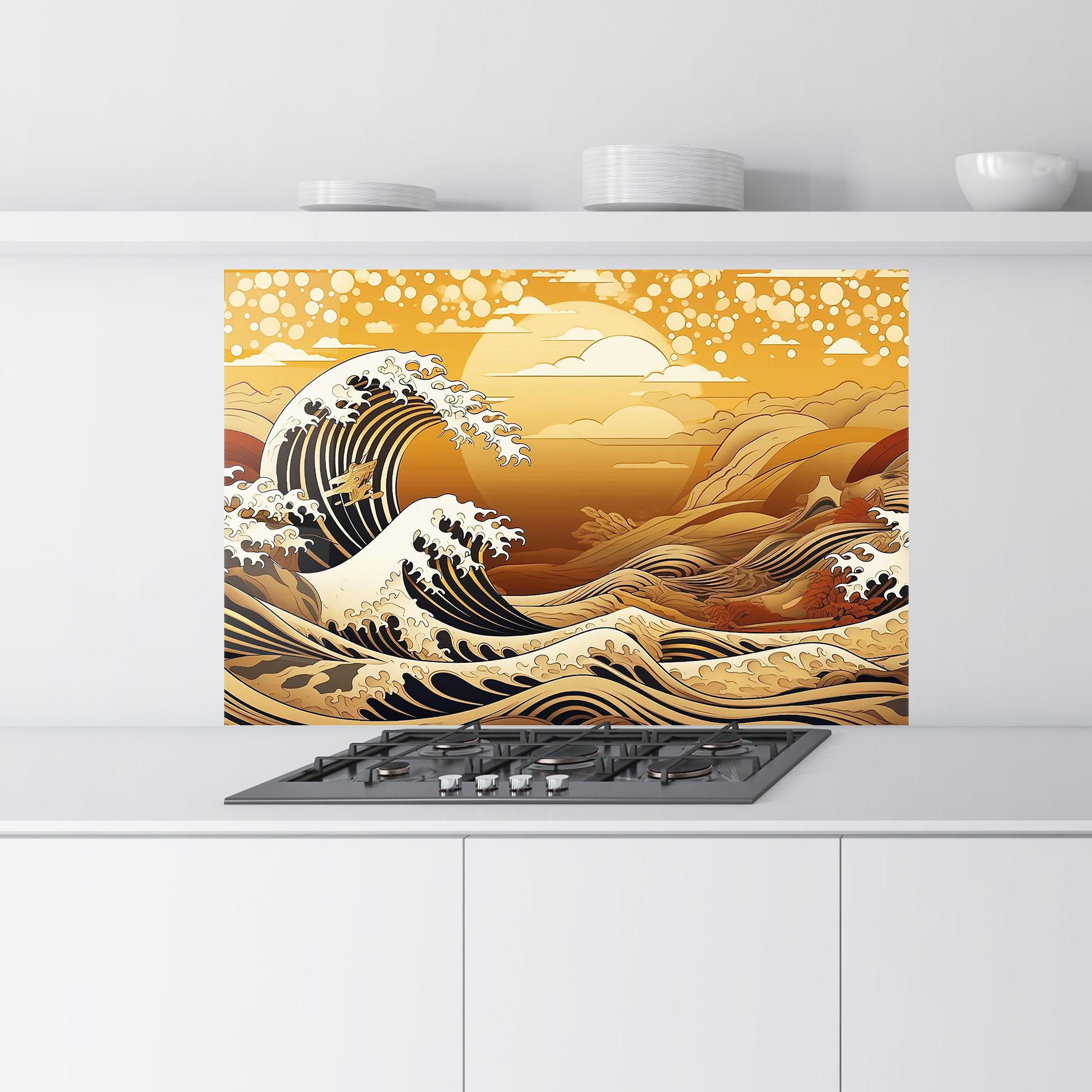 Panou Sticla Bucatarie Black Yellow Waves mockup 9