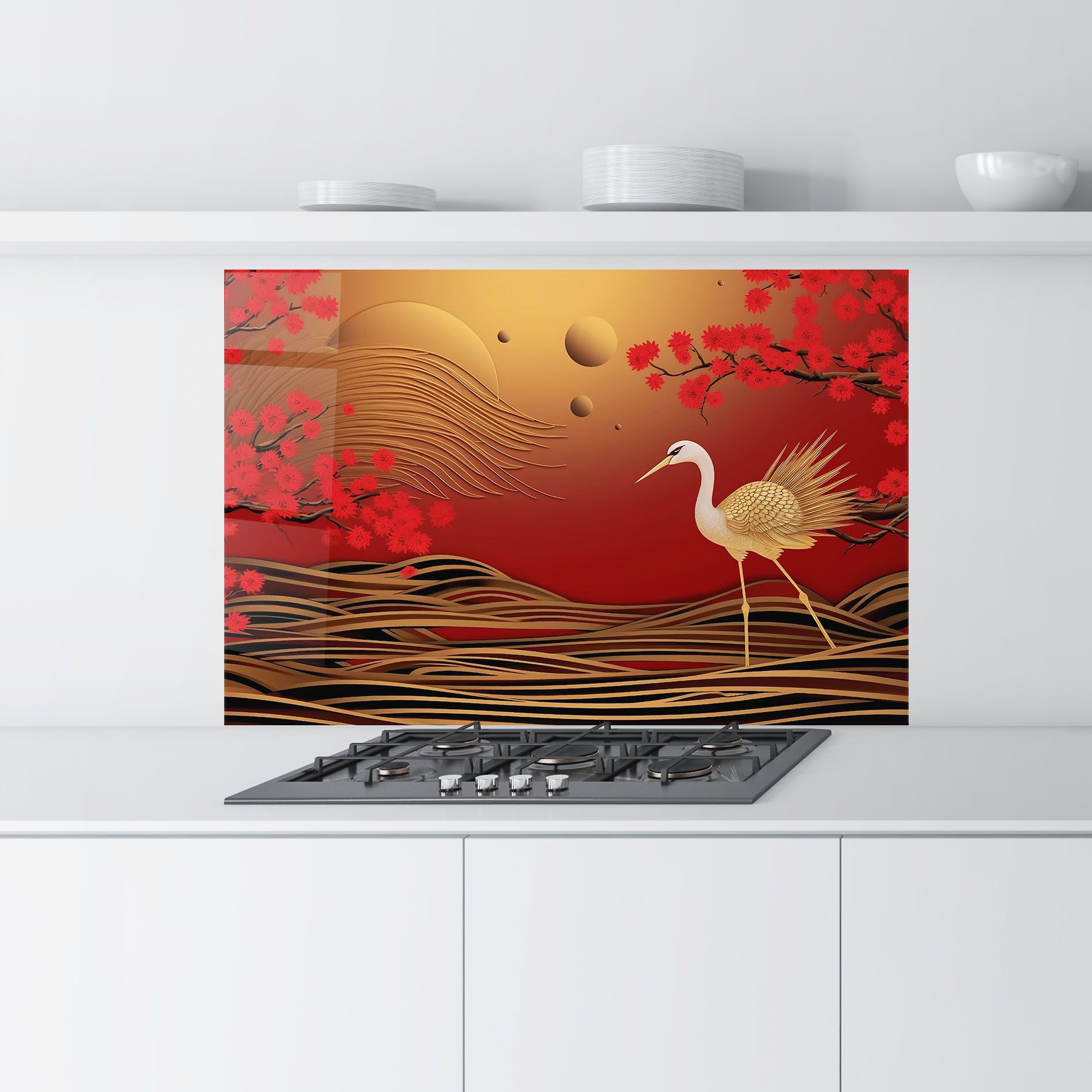 Chinese Bird On Red Gold mockup 9