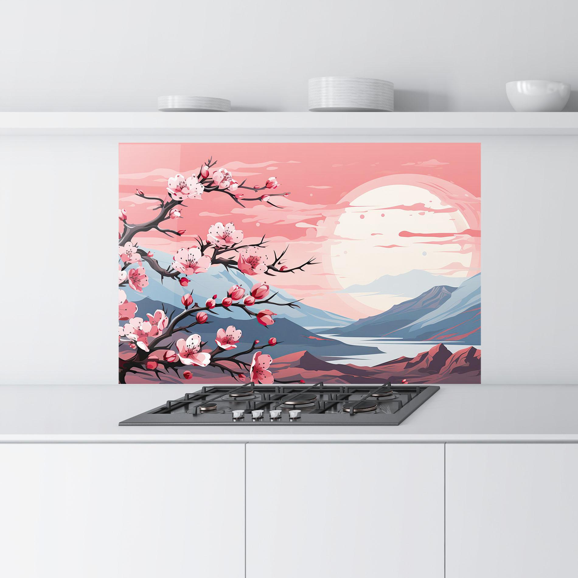 Panou Sticla Bucatarie Chinese Cherry Blossoms mockup 9