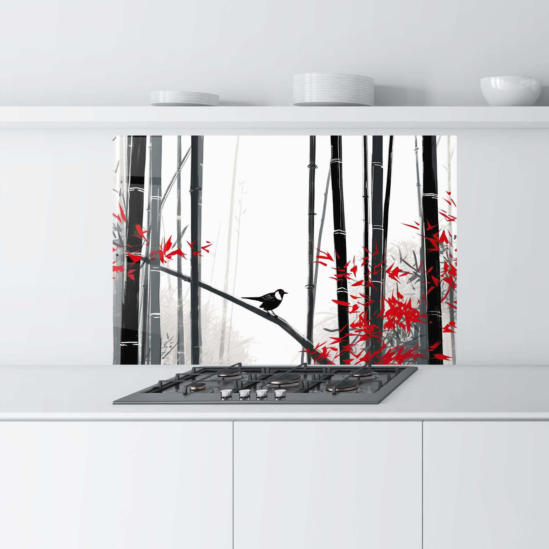 Panou Sticla Bucatarie Chinese Red Leafs mockup 9