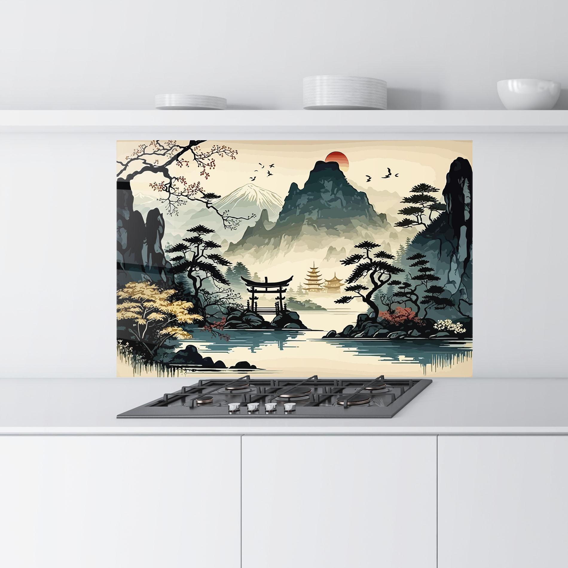 Panou Sticla Bucatarie Cream Chinese Mountain mockup 9