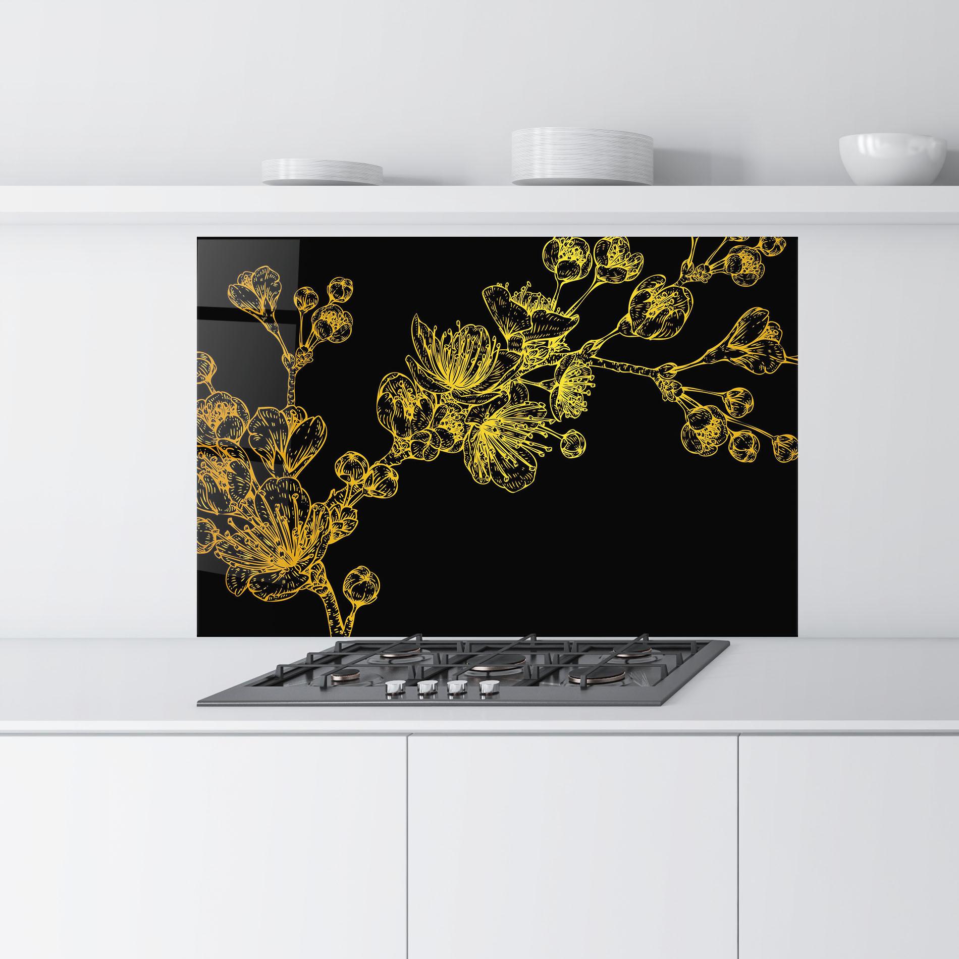 Panou Sticla Bucatarie Gold Blossom Flower mockup 9