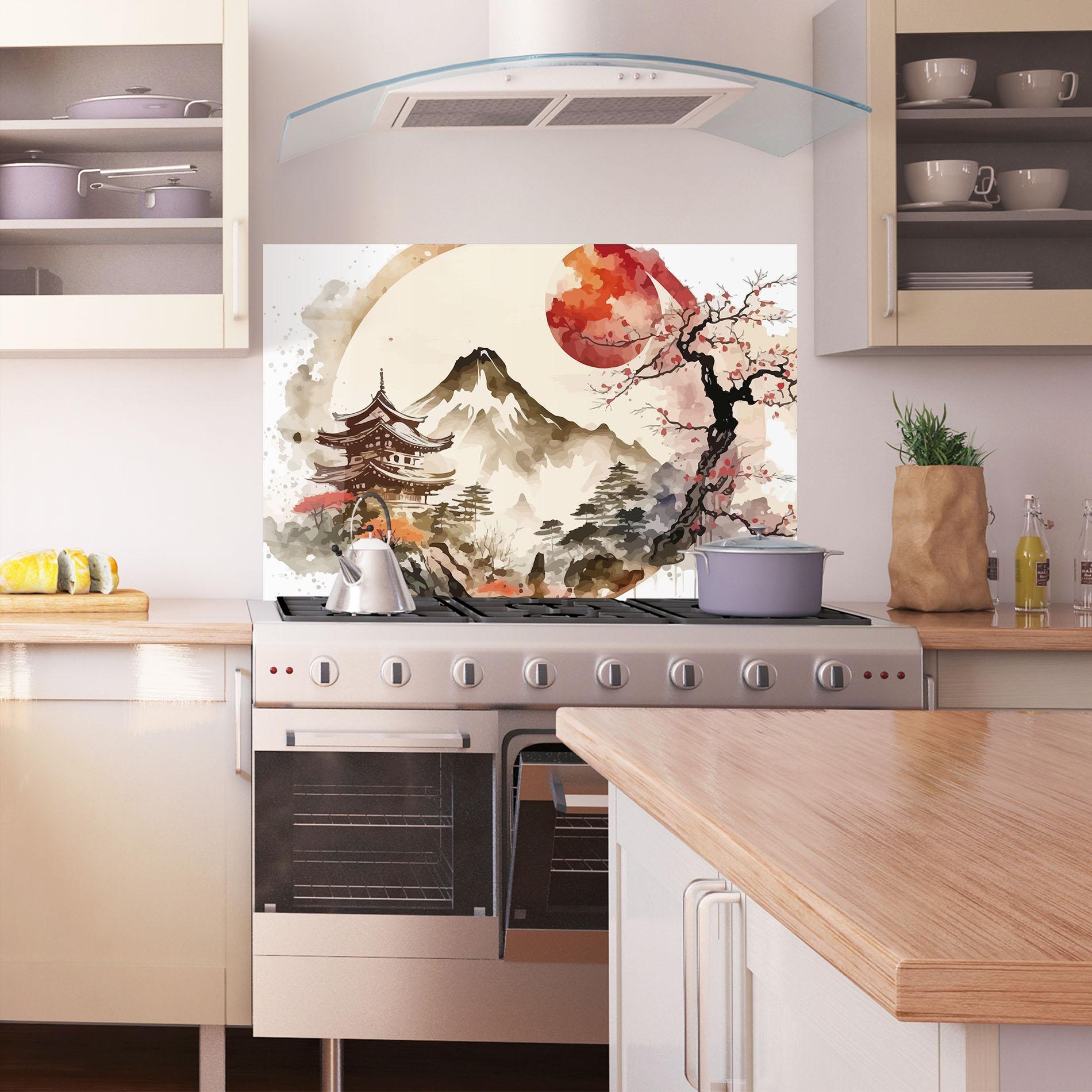 Panou Sticla Bucatarie Asiatic Blossom View mockup 1