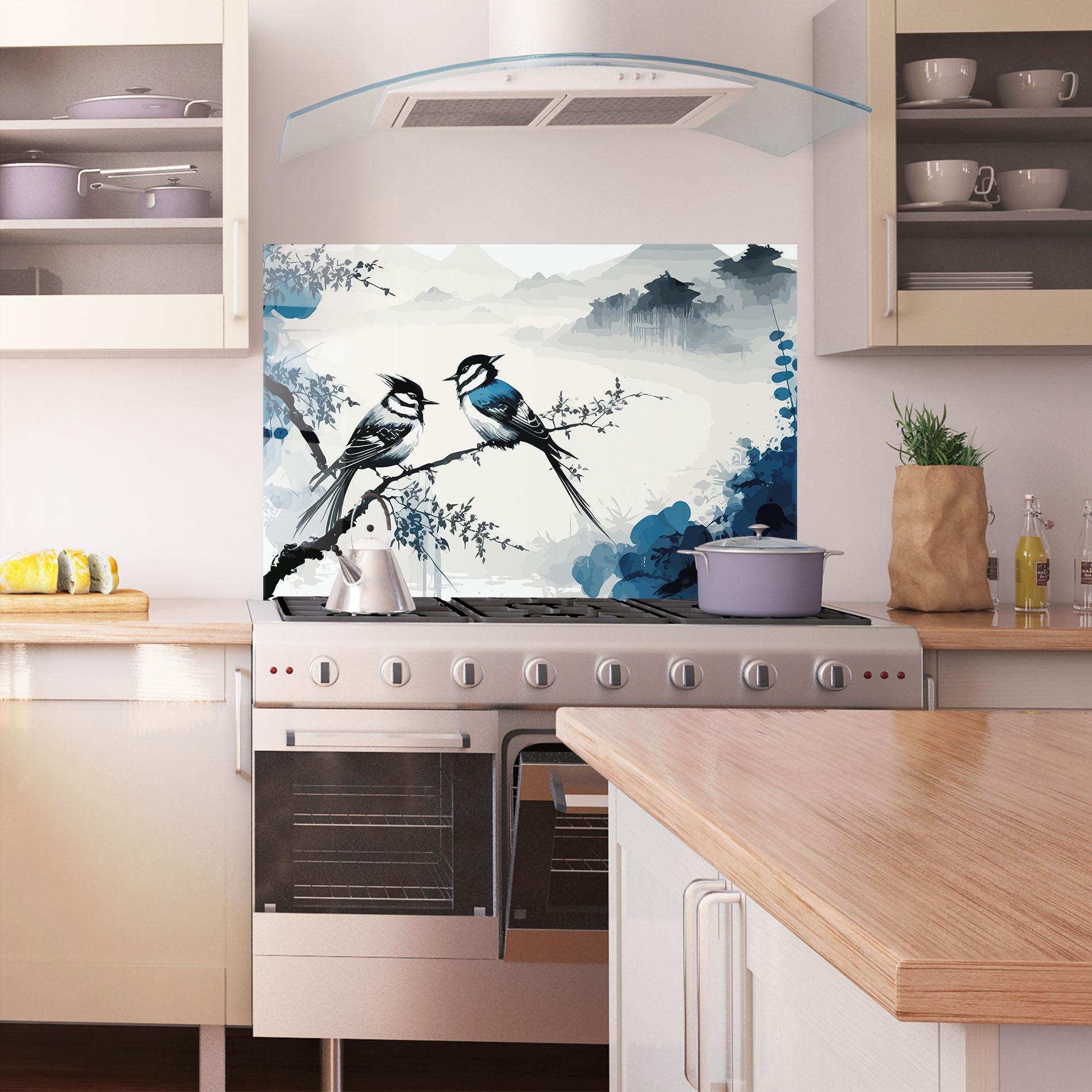 Panou Sticla Bucatarie Asiatic Blue Bird mockup 1