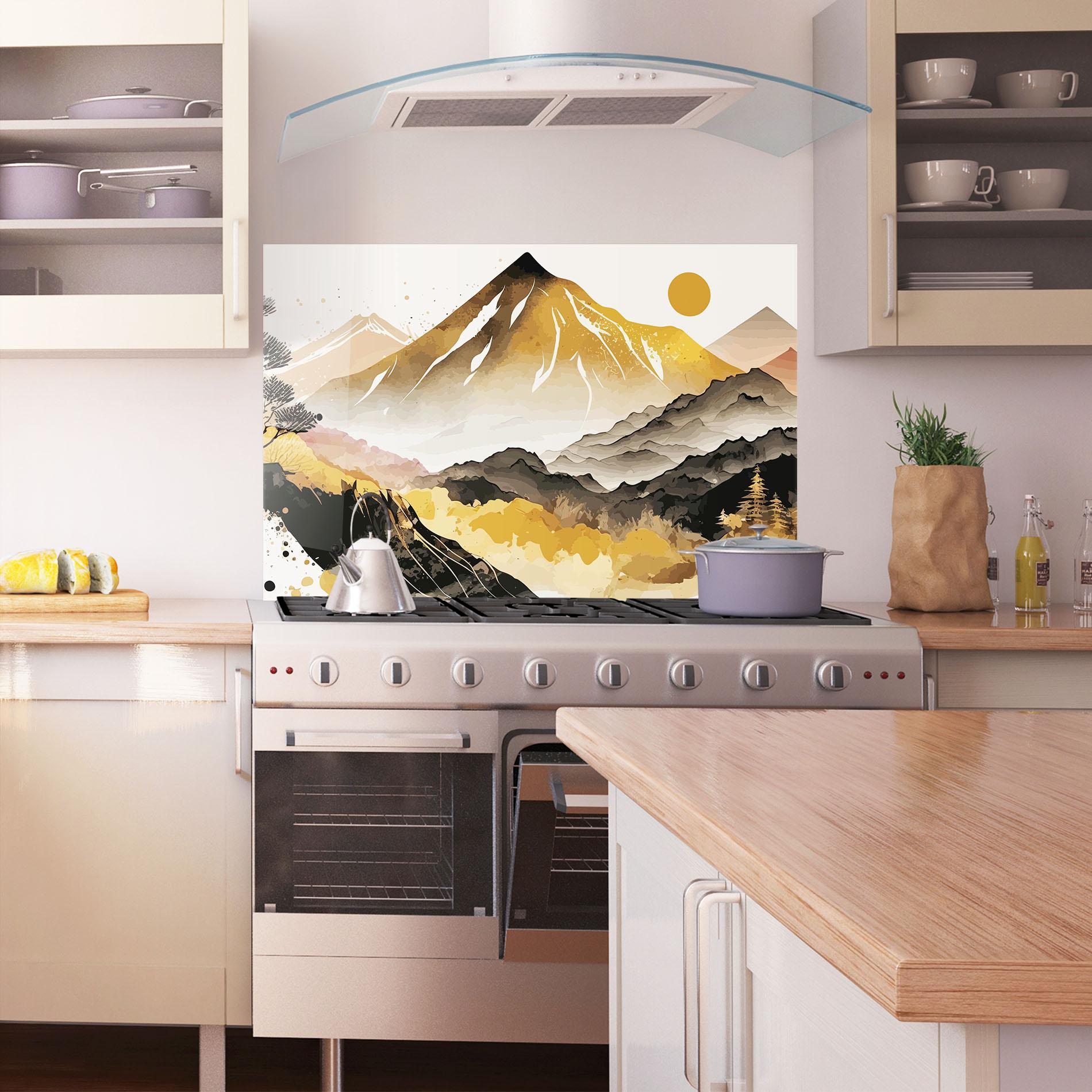 Panou Sticla Bucatarie Asiatic Gold Mountain mockup 1