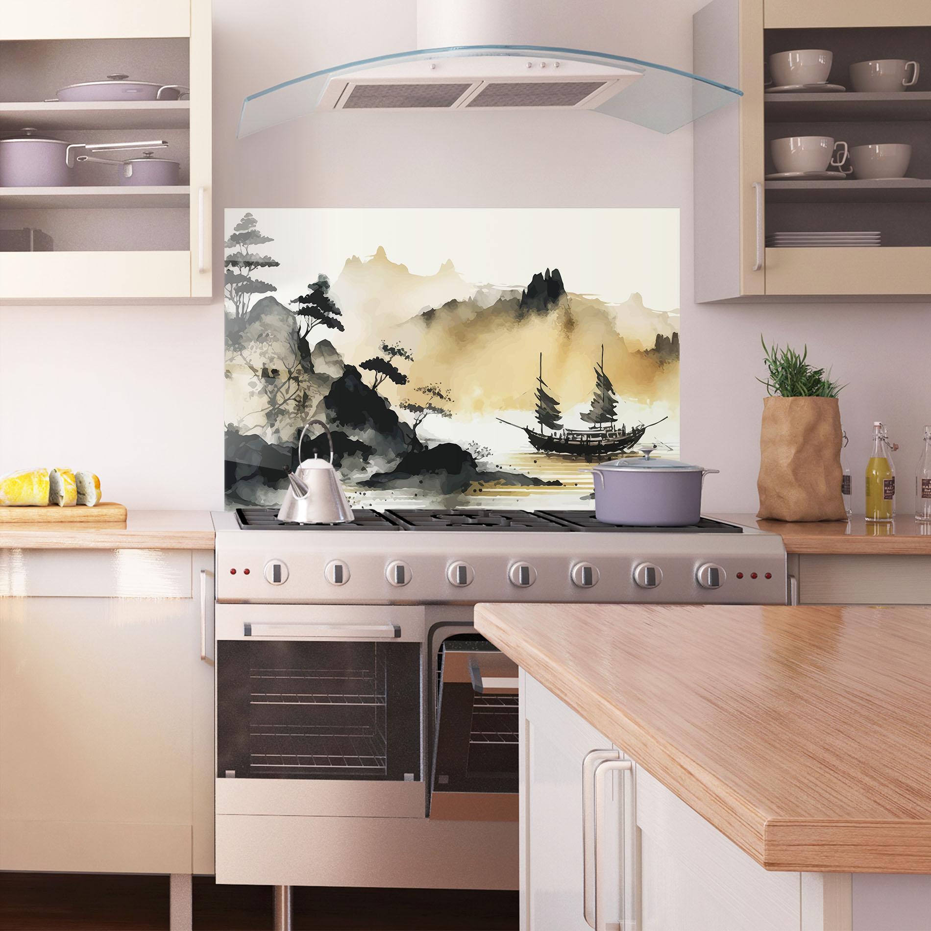 Panou Sticla Bucatarie Asiatic Grey Cream mockup 1