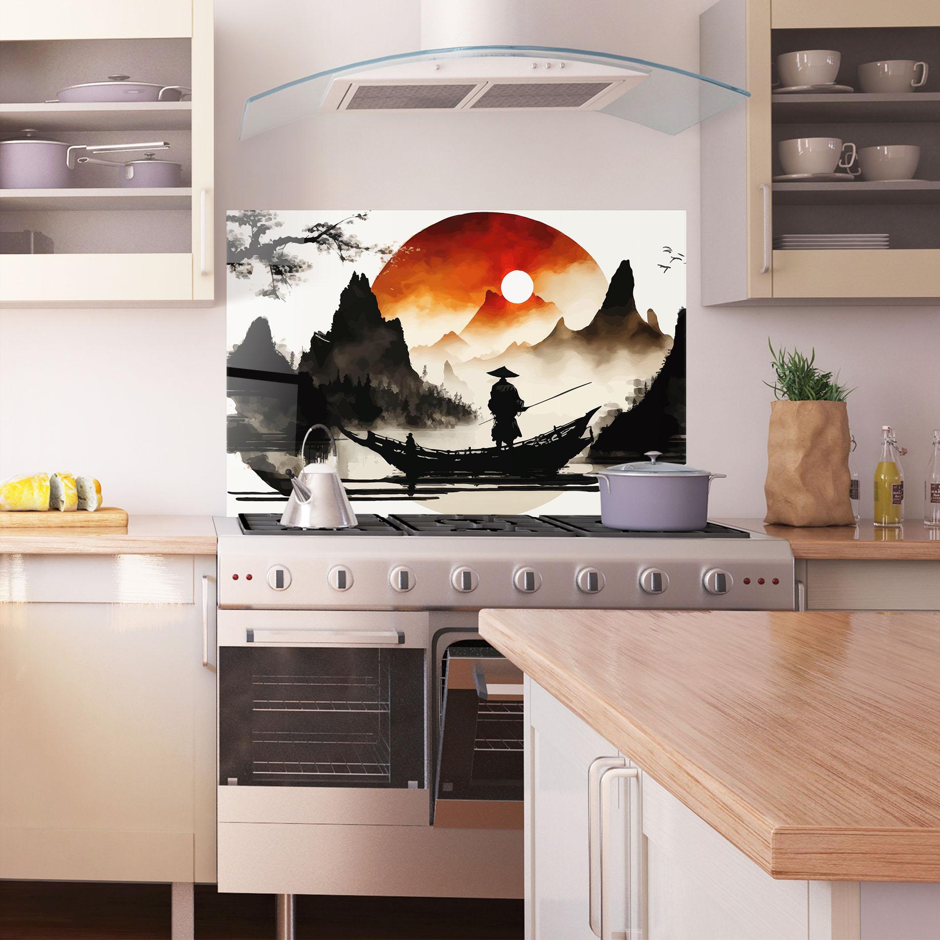 Panou Sticla Bucatarie Black Asiatic Boat mockup 1