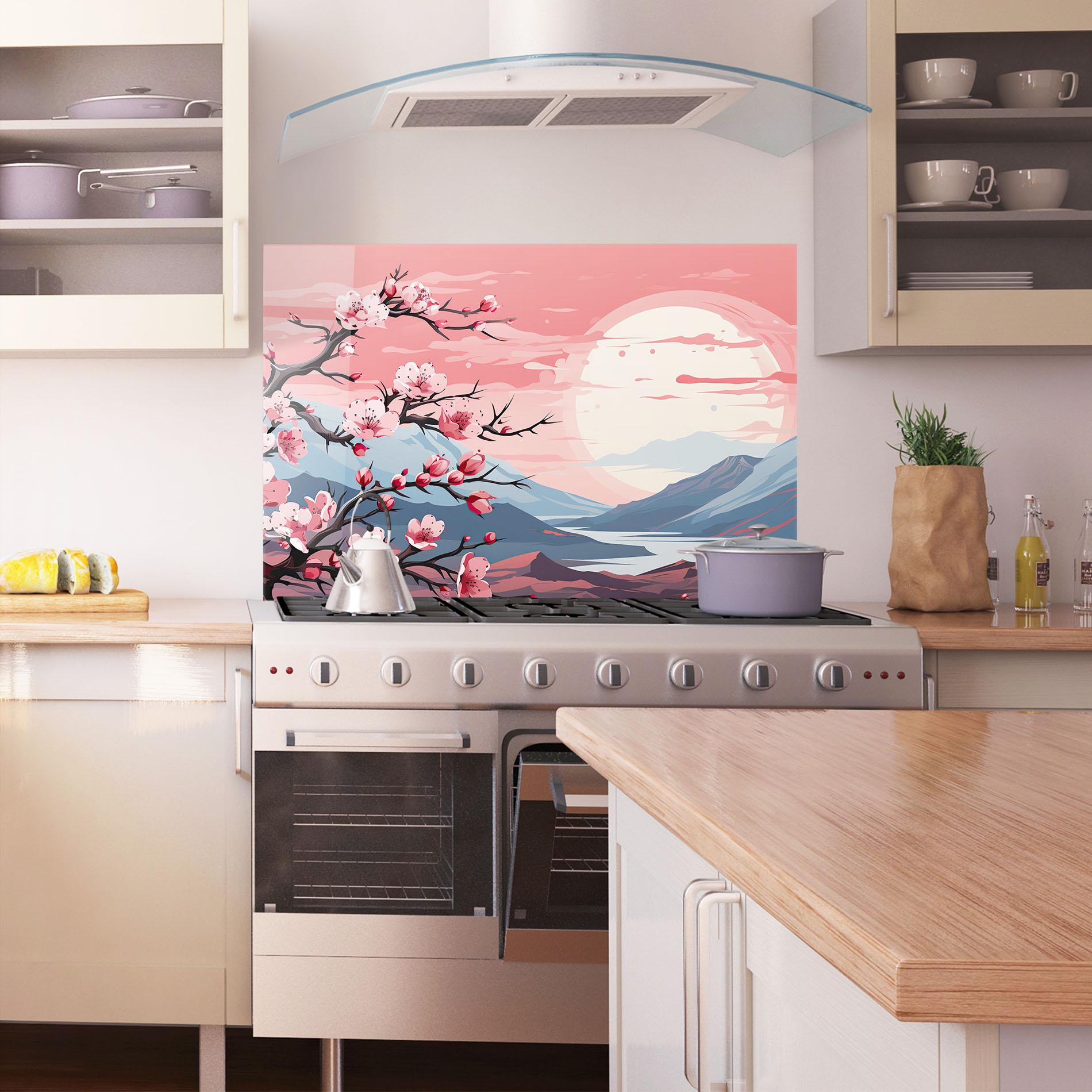 Panou Sticla Bucatarie Chinese Cherry Blossoms mockup 1