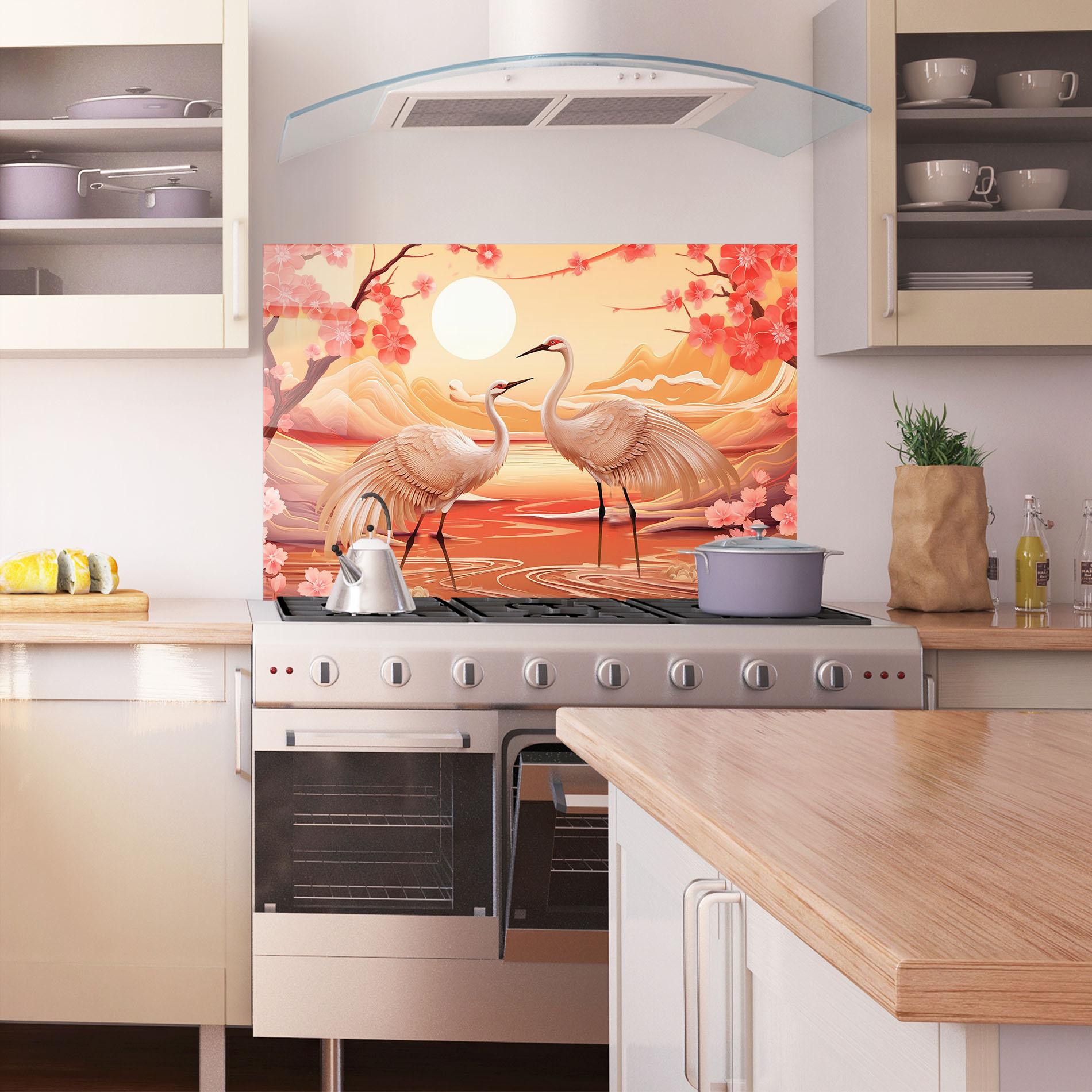 Panou Sticla Bucatarie Chinese Pink Painting mockup 1