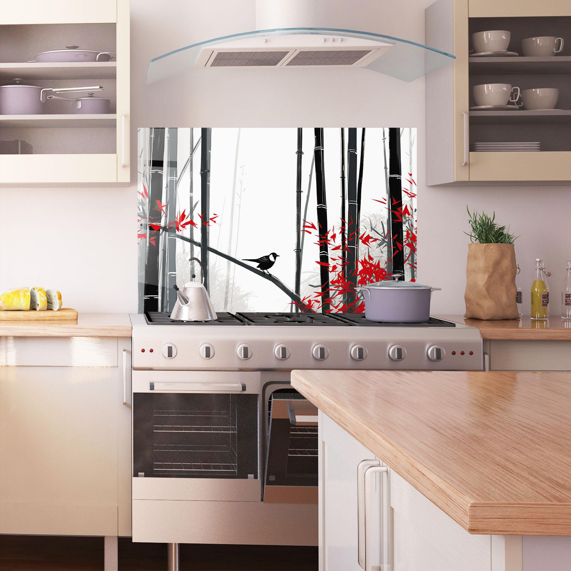 Panou Sticla Bucatarie Chinese Red Leafs mockup 1